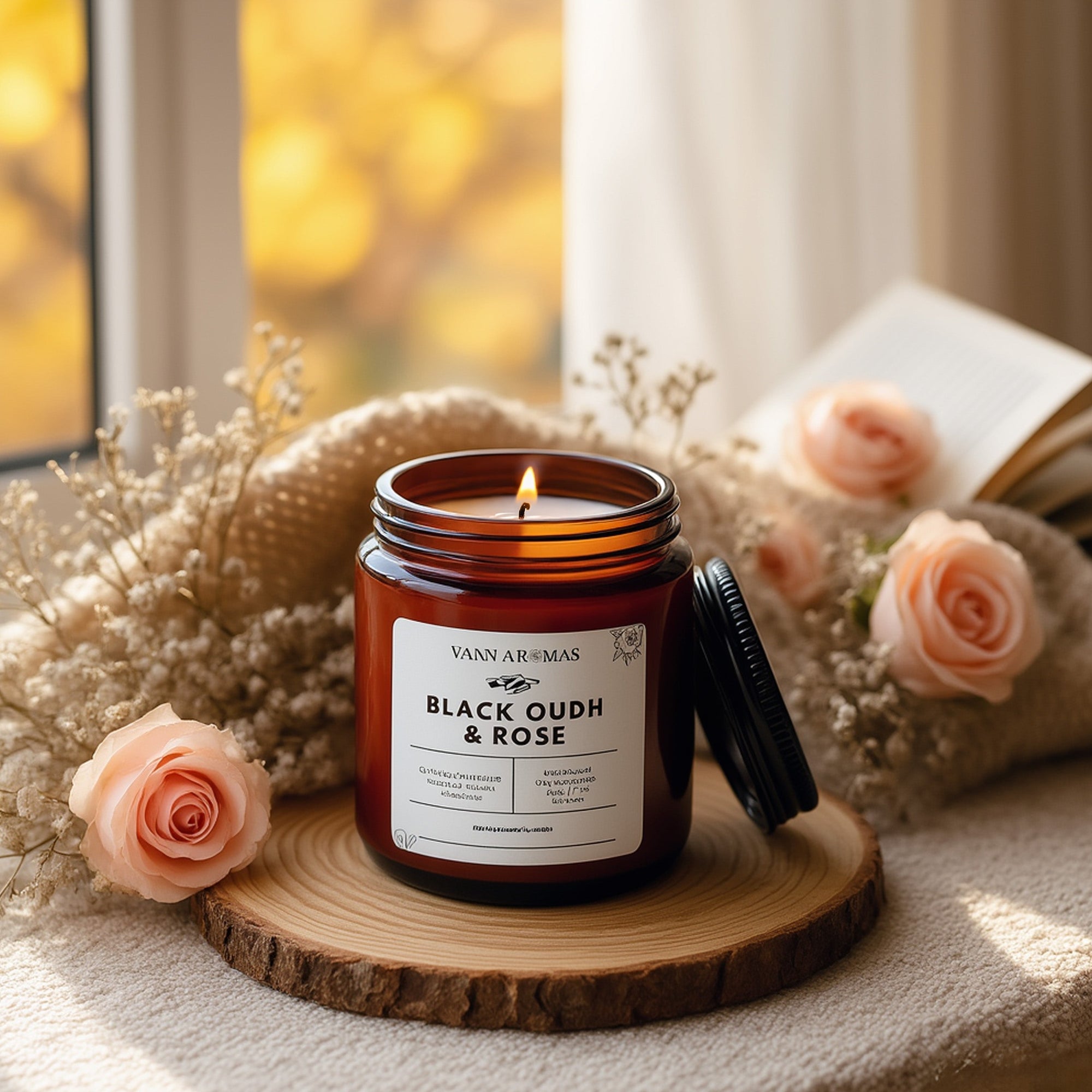 Amber Jar Soy Wax Candles (200g each) | Black oudh and rose | Clean Long Burn with Natural Cotton Wicks Vann Aromas