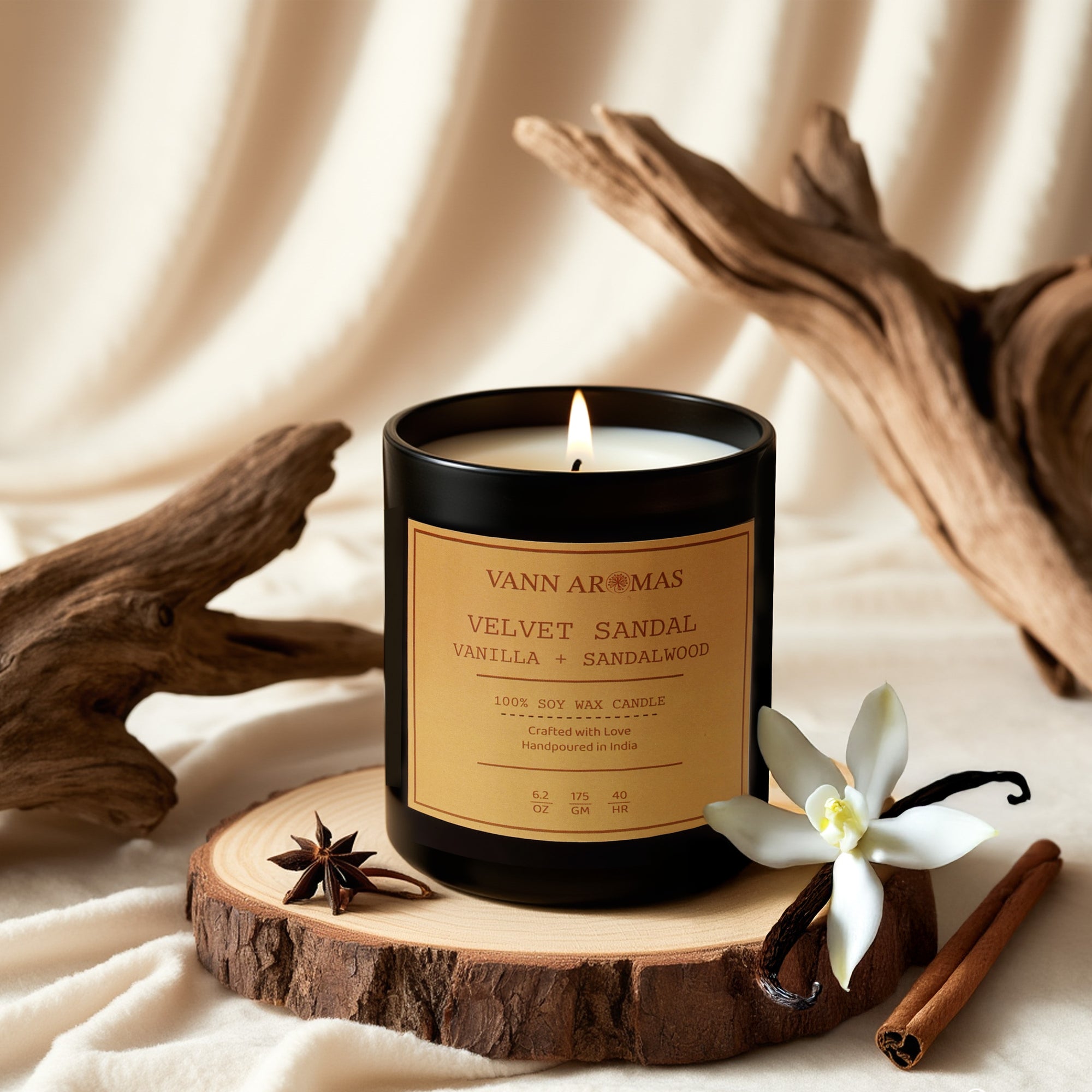 Velvet Sandal – Vanilla + Sandalwood, Black Jar, 175 gm