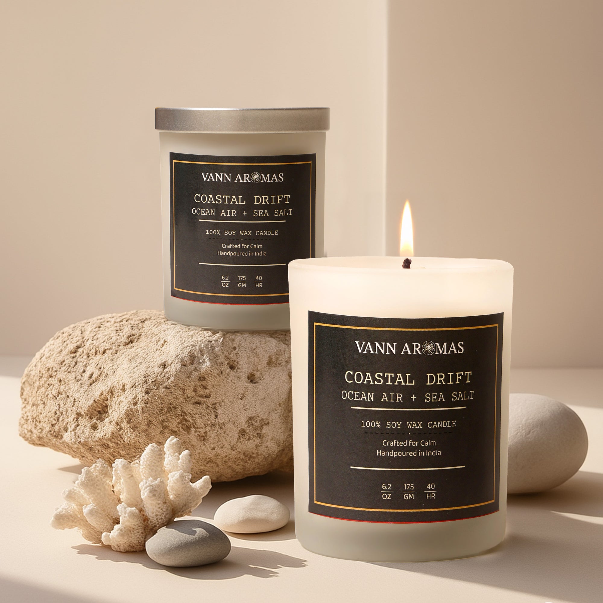 Coastal Drift – Ocean Air + Sea Salt, Frosted glass, 175 gm
