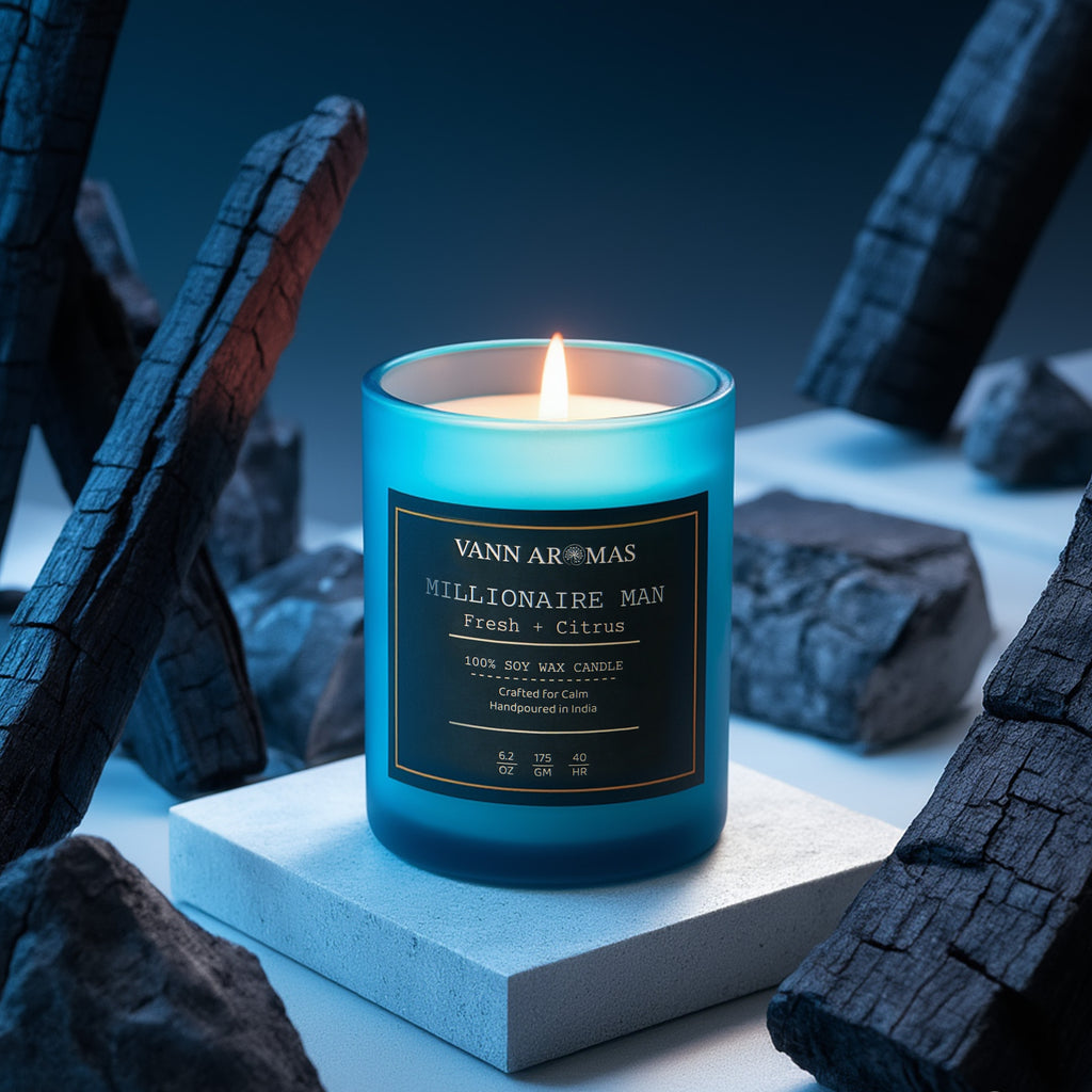 Millionaire Man Candle – Fresh + Citrus, Blue Jar, 175 gm