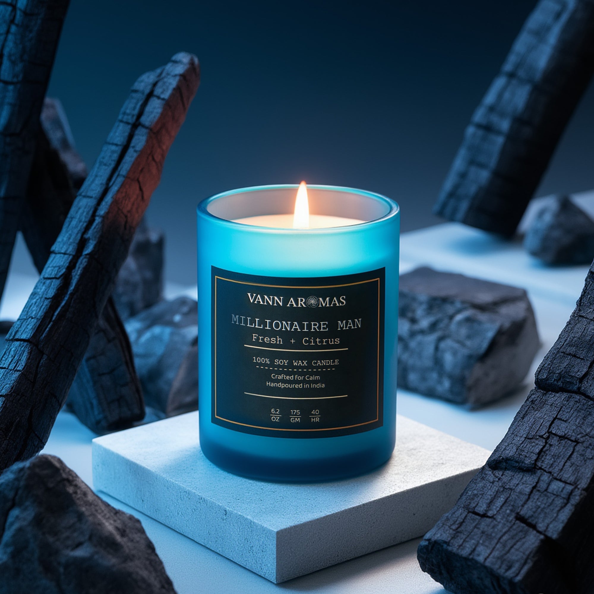 Millionaire Man Candle – Fresh + Citrus, Blue Jar, 175 gm