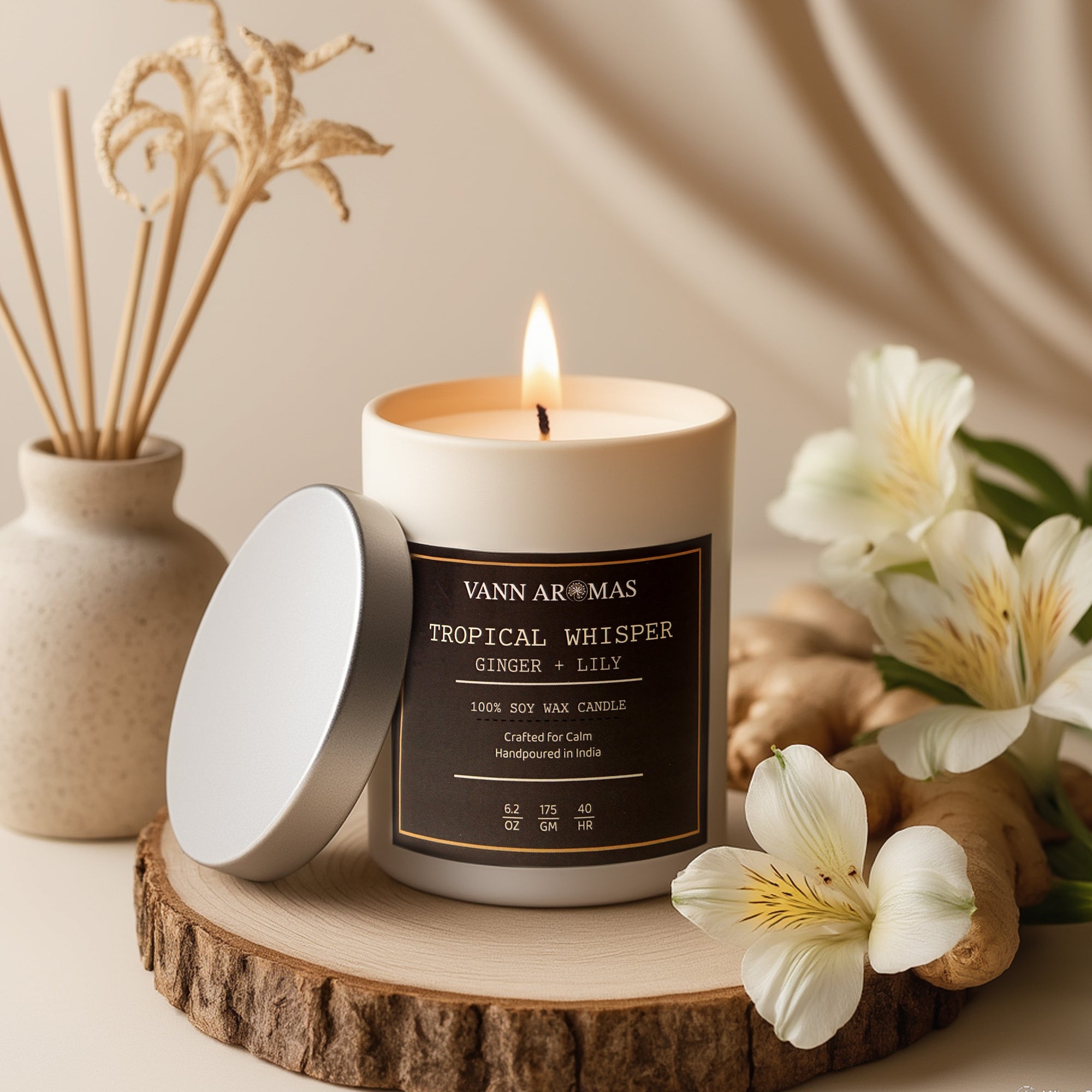 Tropical Whisper – Ginger + Lily, Frosted Jar, 175gm