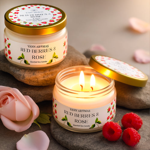2-Wick Luxury Glass Jar Candle | Red Berries & Rose | Double the Glow, Double the Ambience