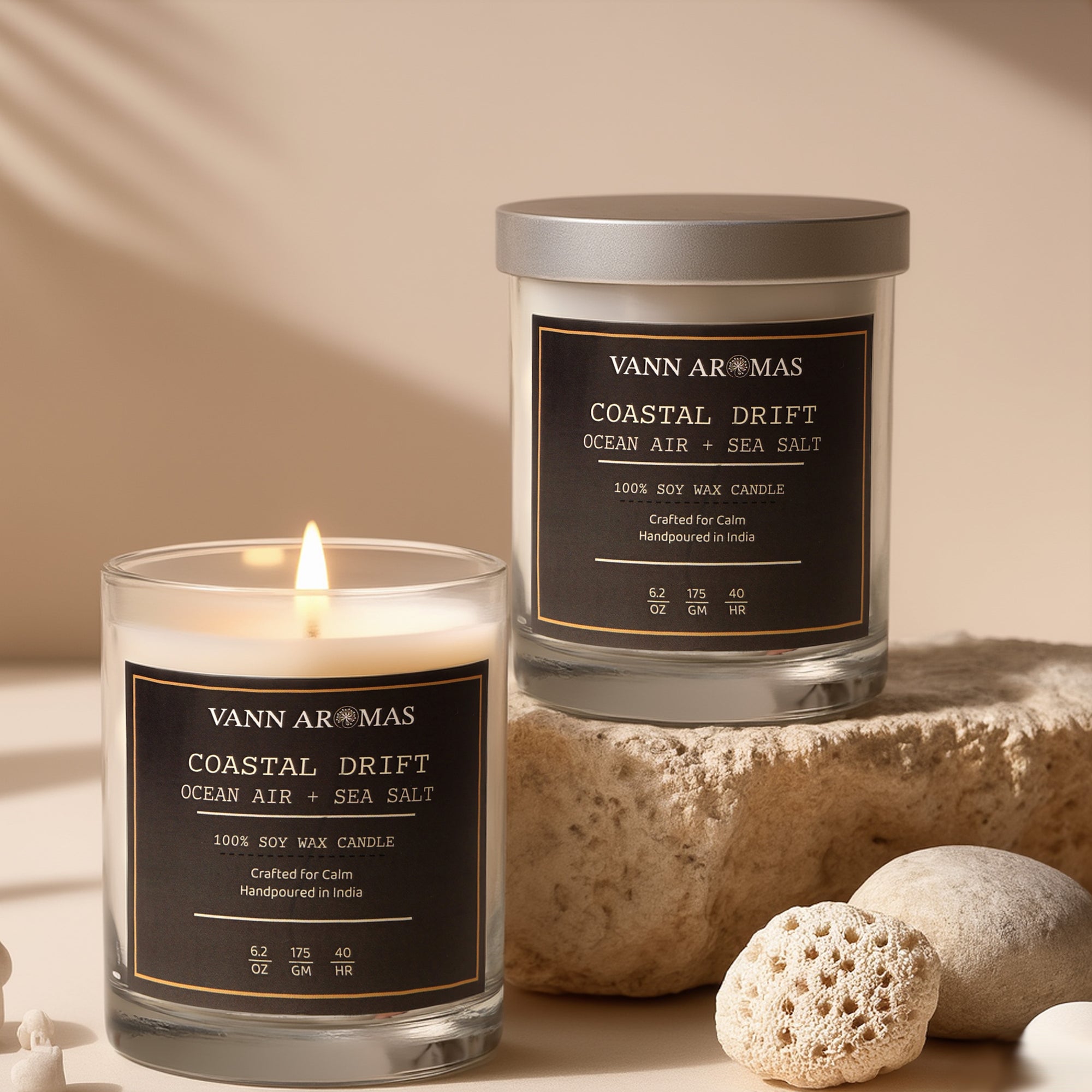 Coastal Drift – Ocean Air + Sea Salt, Frosted glass, 175 gm
