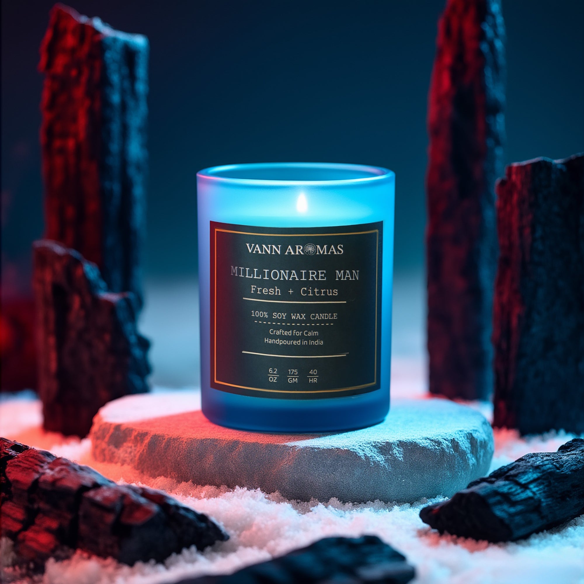 Millionaire Man Candle – Fresh + Citrus, Blue Jar, 175 gm