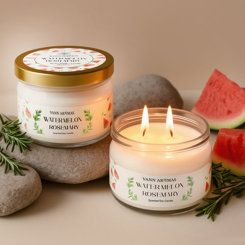 2-Wick Luxury Glass Jar Candle | Watermelon Rosemary | Double the Glow, Double the Ambience