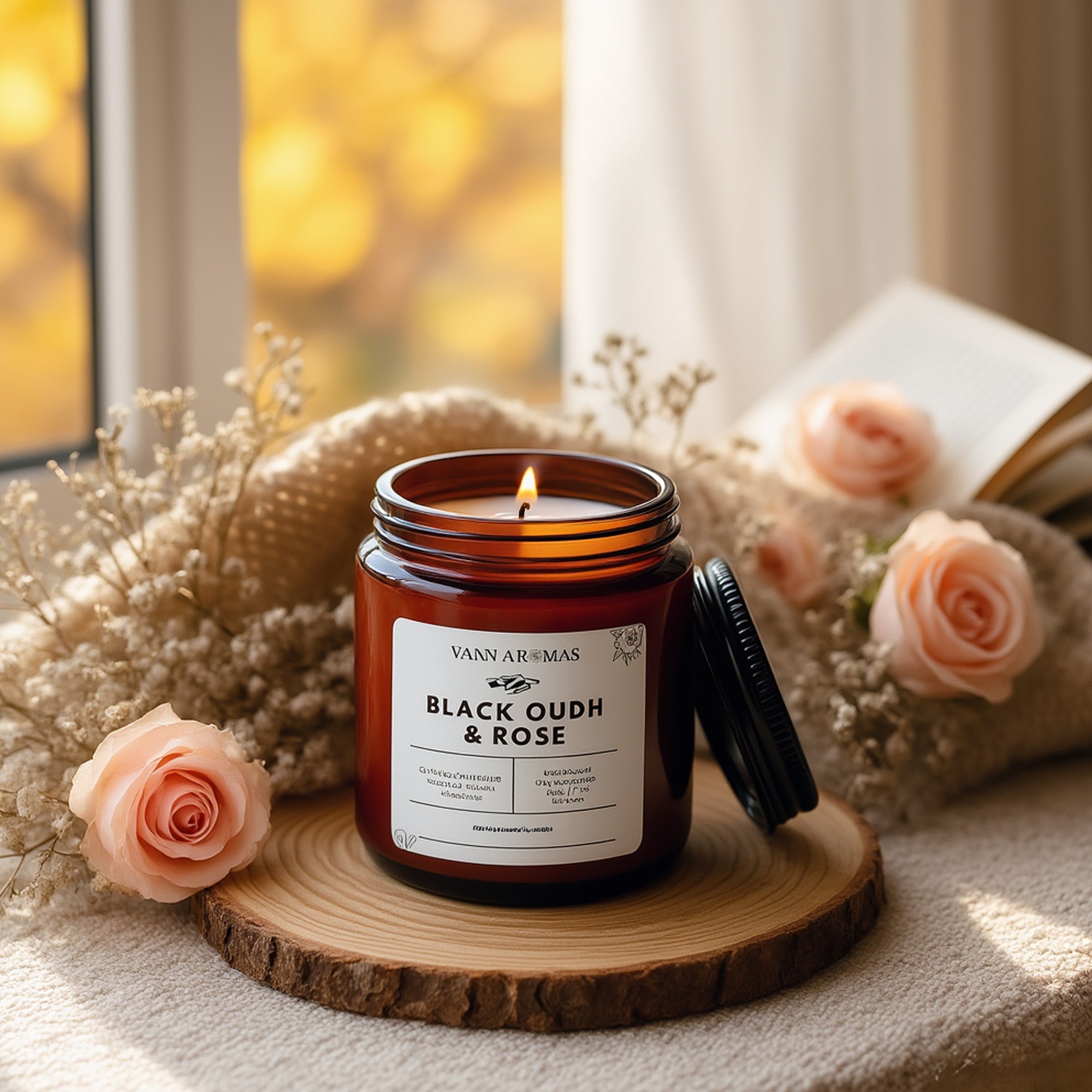 Amber Jar Soy Wax Candles (200g each) | Black oudh and rose | Clean Long Burn with Natural Cotton Wicks