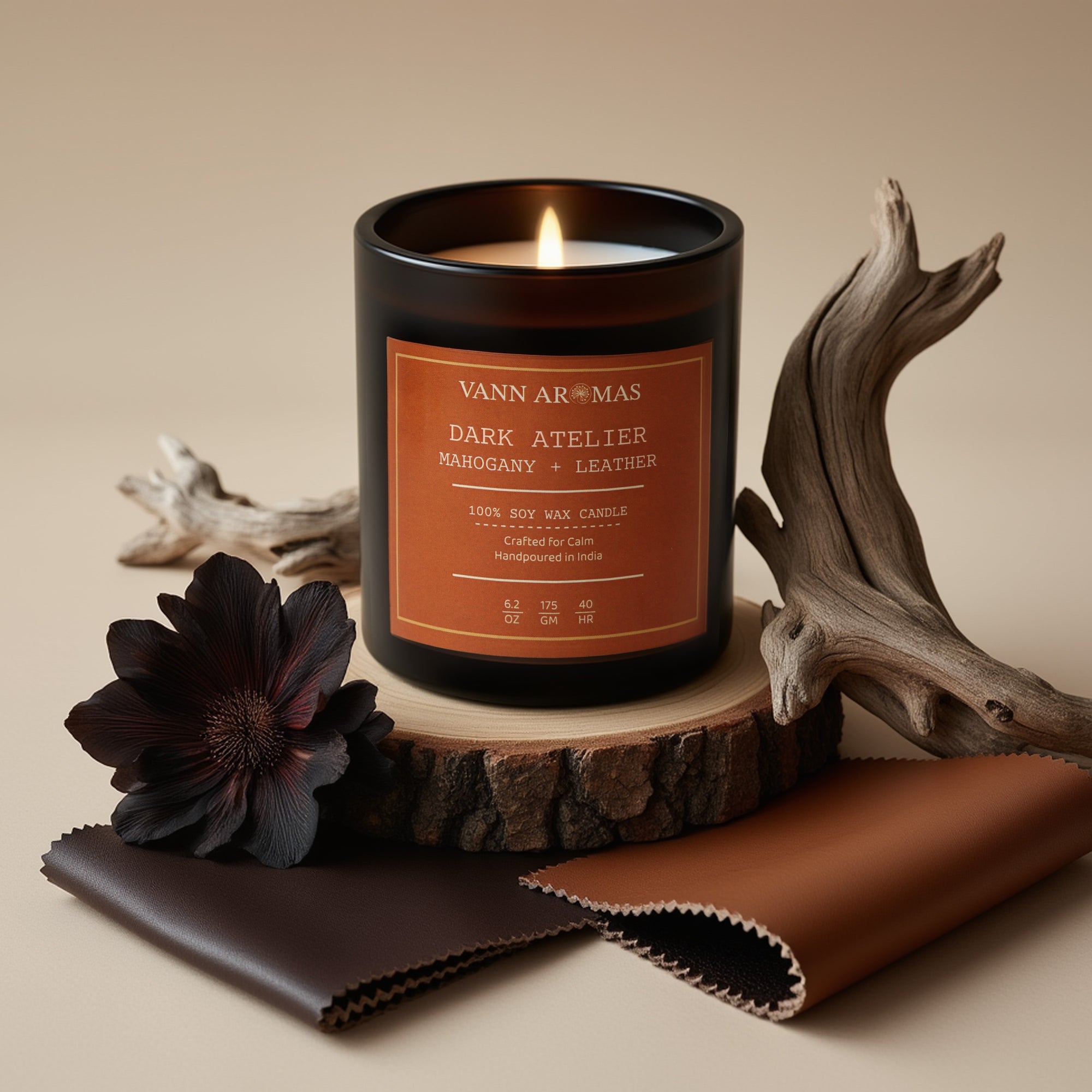 Dark Atelier – Mahogany + Leather, Black Jar, 175gm