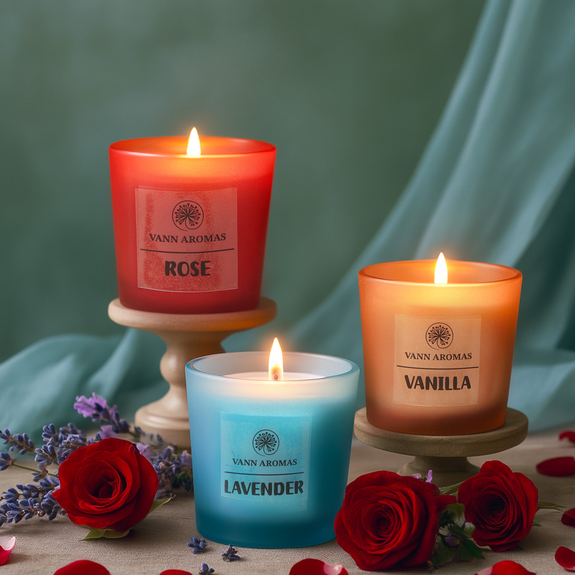 Set of 3 Candles: Rose, Vanilla, Lavender & Lemongrass Collection