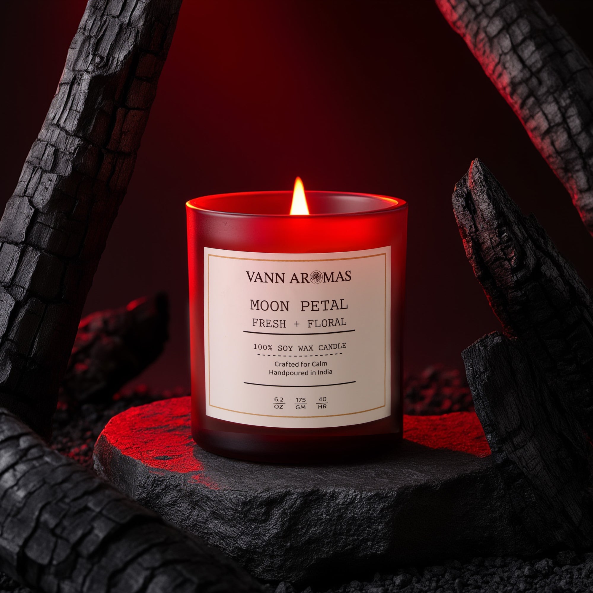 Moon Petal Candle – Fresh + Floral, Red jar, 175 gm