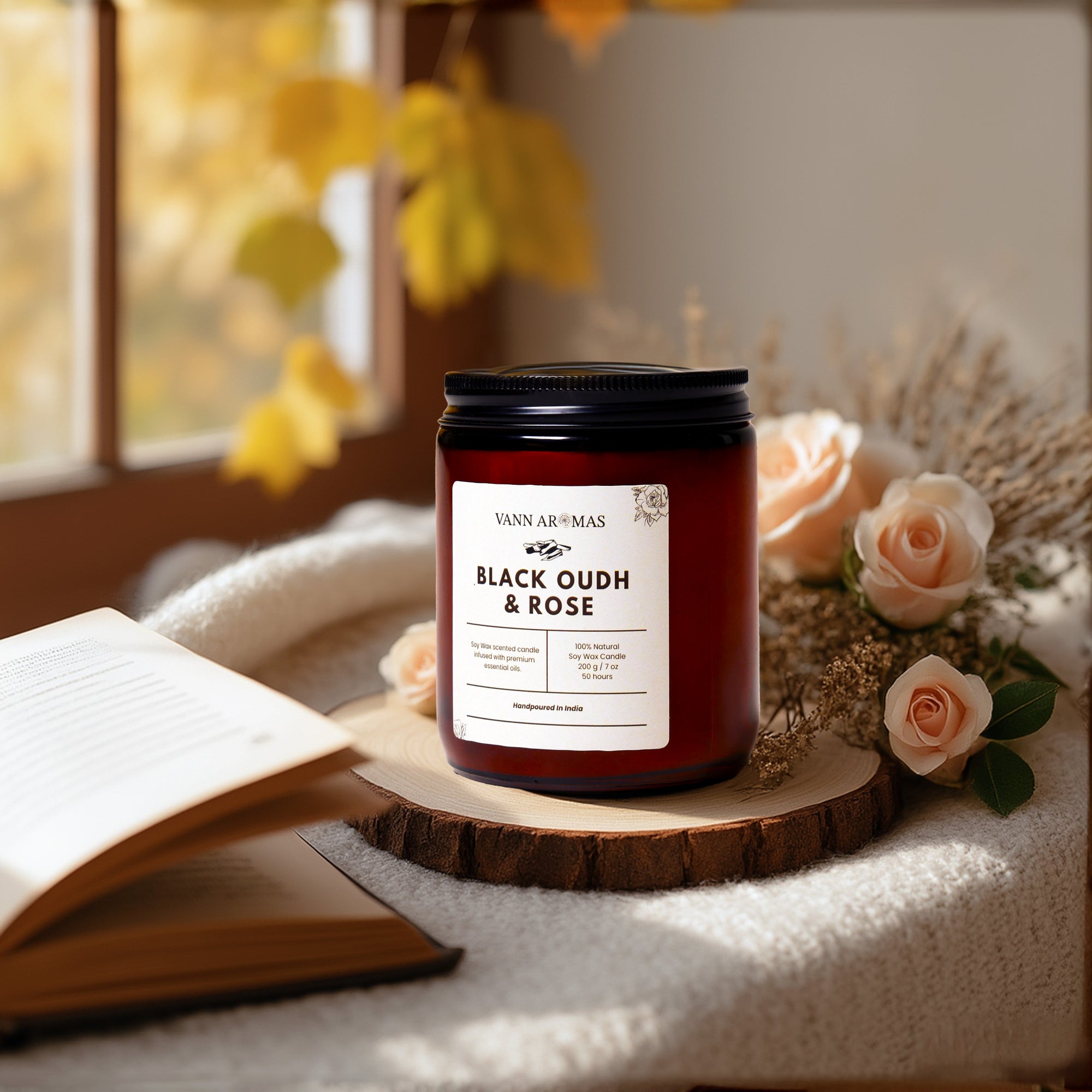 Amber Jar Soy Wax Candles (200g each) | Black oudh and rose | Clean Long Burn with Natural Cotton Wicks