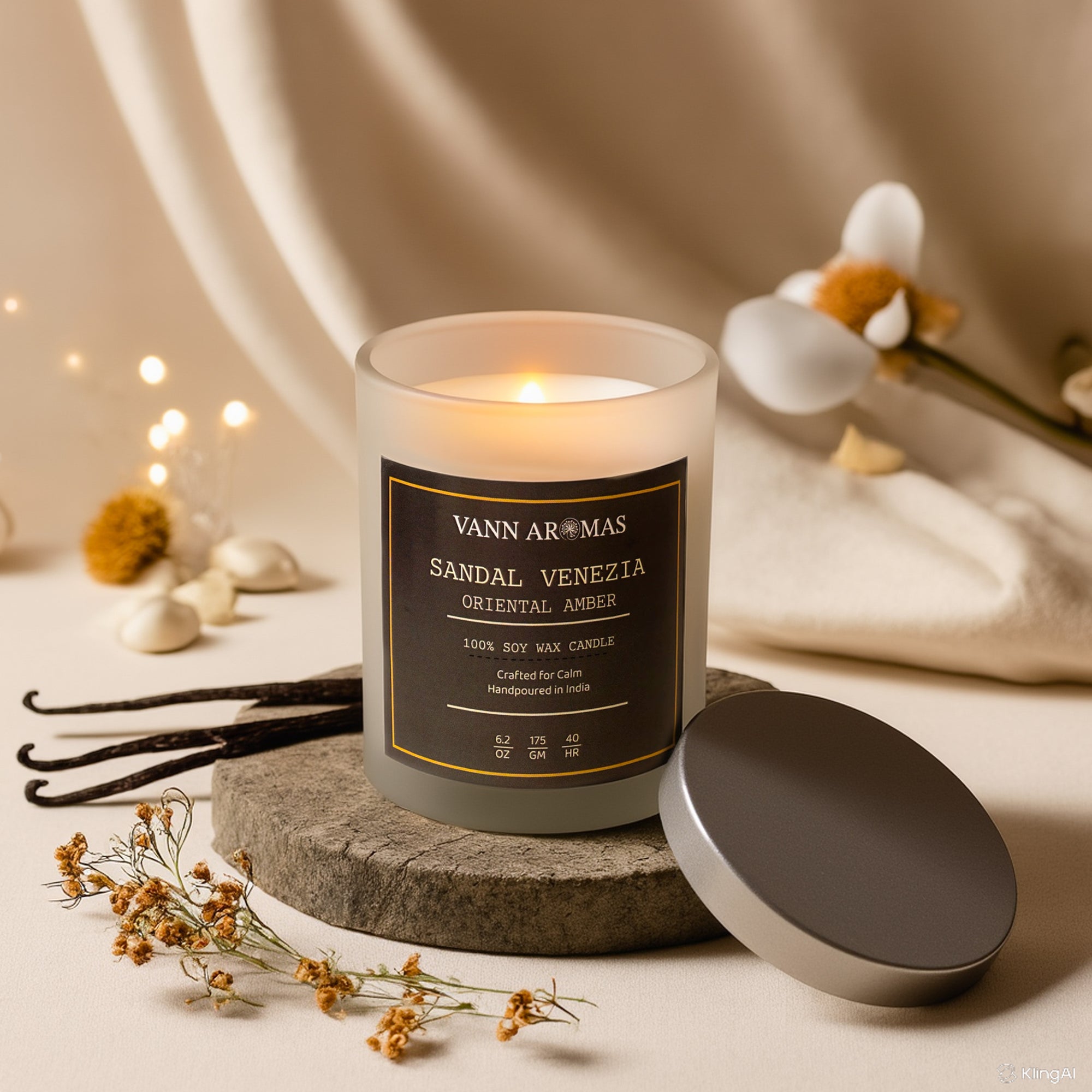 Sandal Venezia – Sandalwood + Oriental Amber, Frosted Jar, 175gm