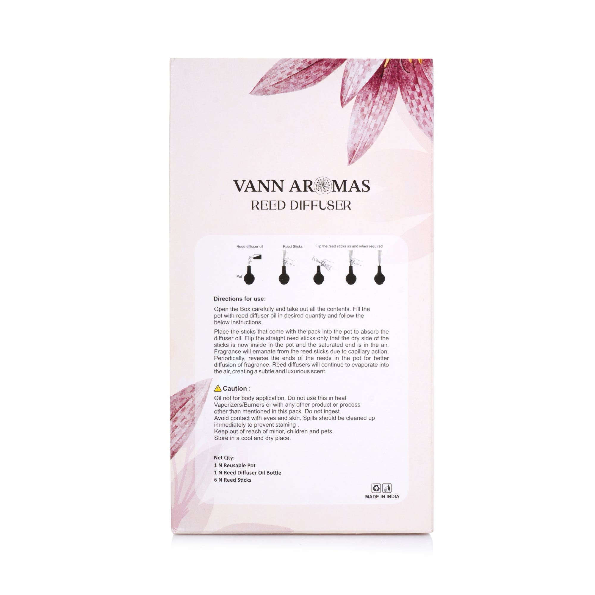 Reed Diffuser  (Pack - 60 ML) | Rose Fragrance | Eco-Friendly with Natural Rattan Sticks