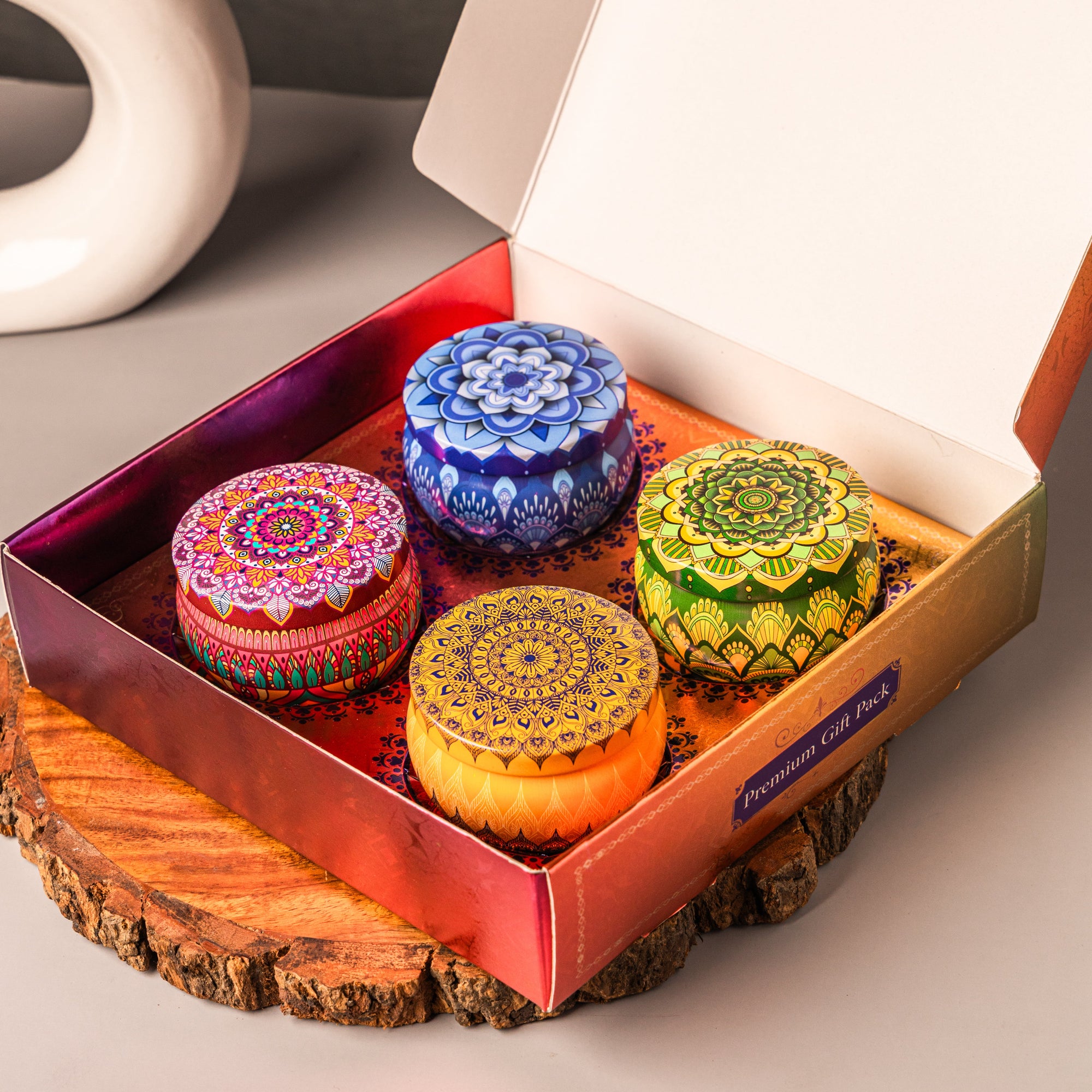 Mandala Tin Soy Candles - 150gm Each, Set of 4 Vann Aromas