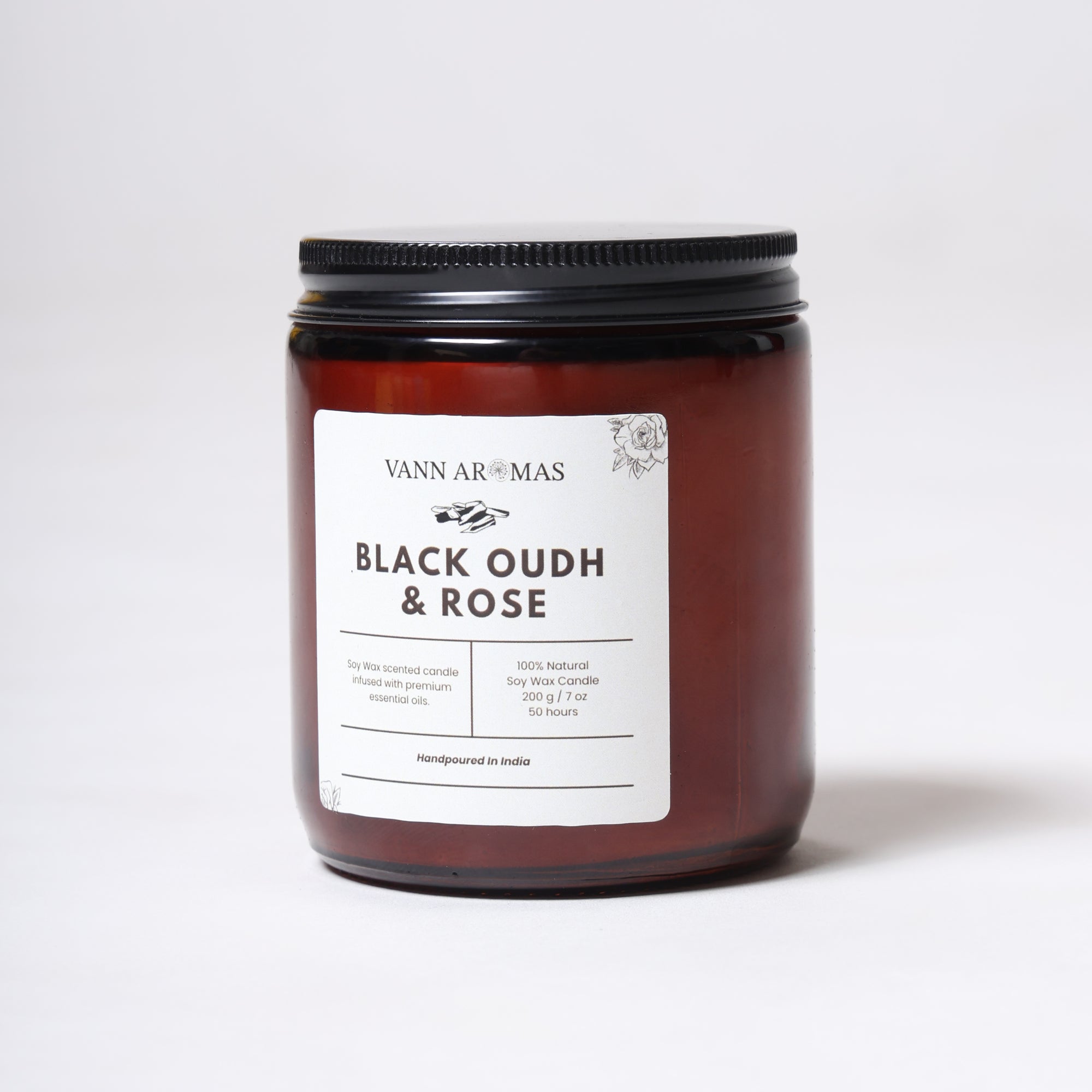Amber Jar Soy Wax Candles (200g each) | Black oudh and rose | Clean Long Burn with Natural Cotton Wicks