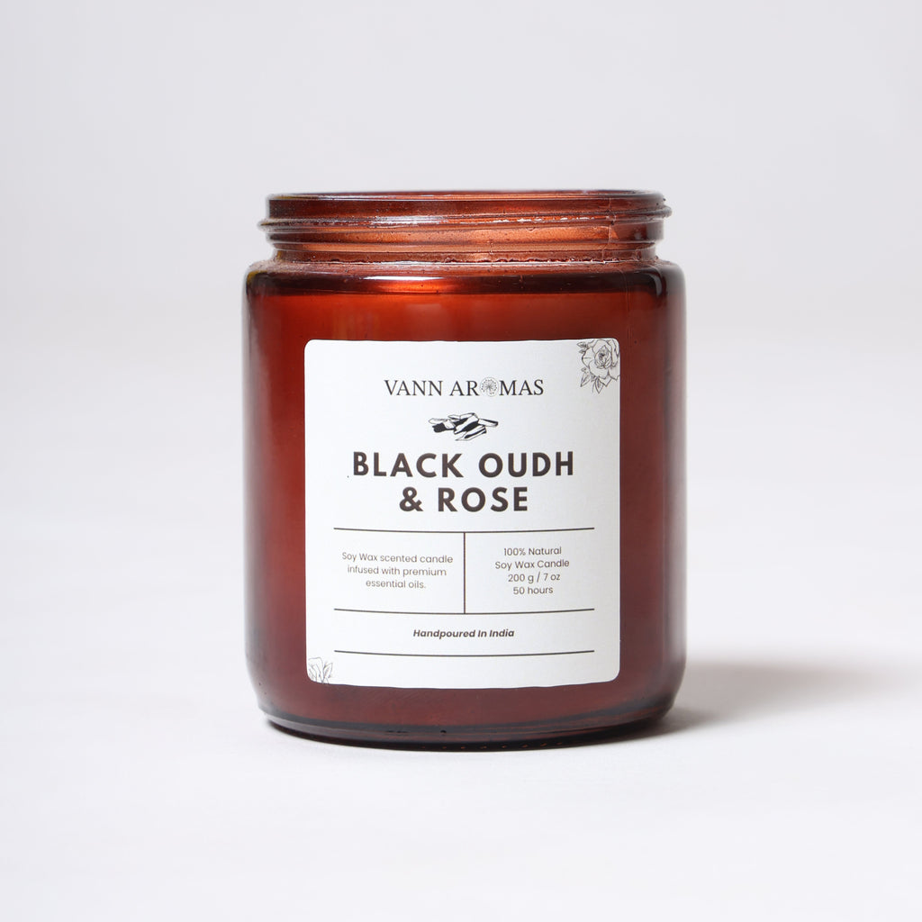 Amber Jar Soy Wax Candles (200g each) | Black oudh and rose | Clean Long Burn with Natural Cotton Wicks Vann Aromas