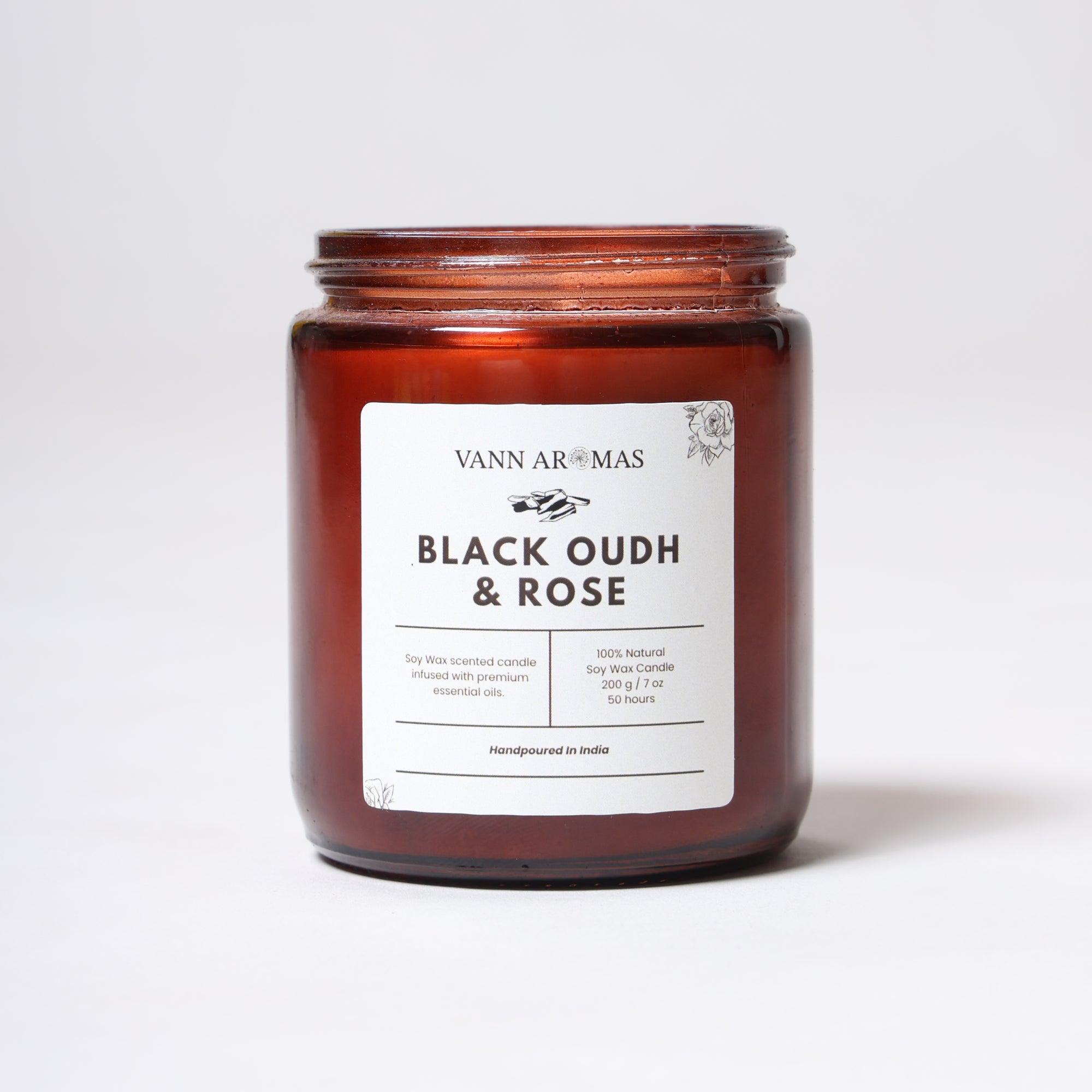Amber Jar Soy Wax Candles (200g each) | Black oudh and rose | Clean Long Burn with Natural Cotton Wicks