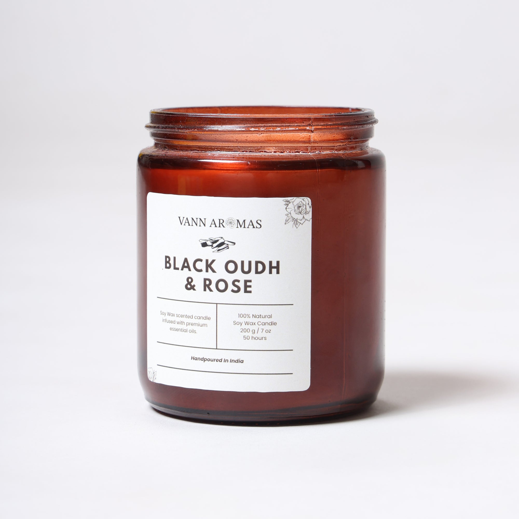 Amber Jar Soy Wax Candles (200g each) | Black oudh and rose | Clean Long Burn with Natural Cotton Wicks