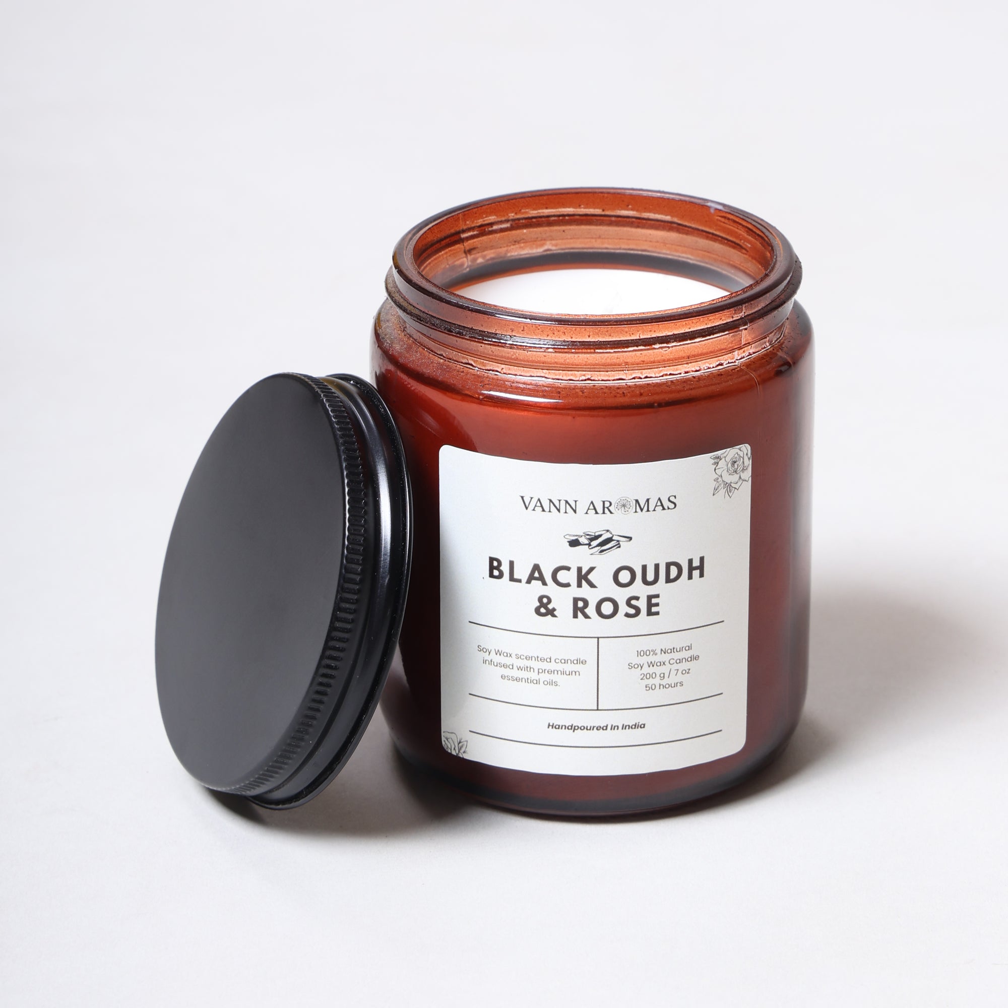 Amber Jar Soy Wax Candles (200g each) | Black oudh and rose | Clean Long Burn with Natural Cotton Wicks