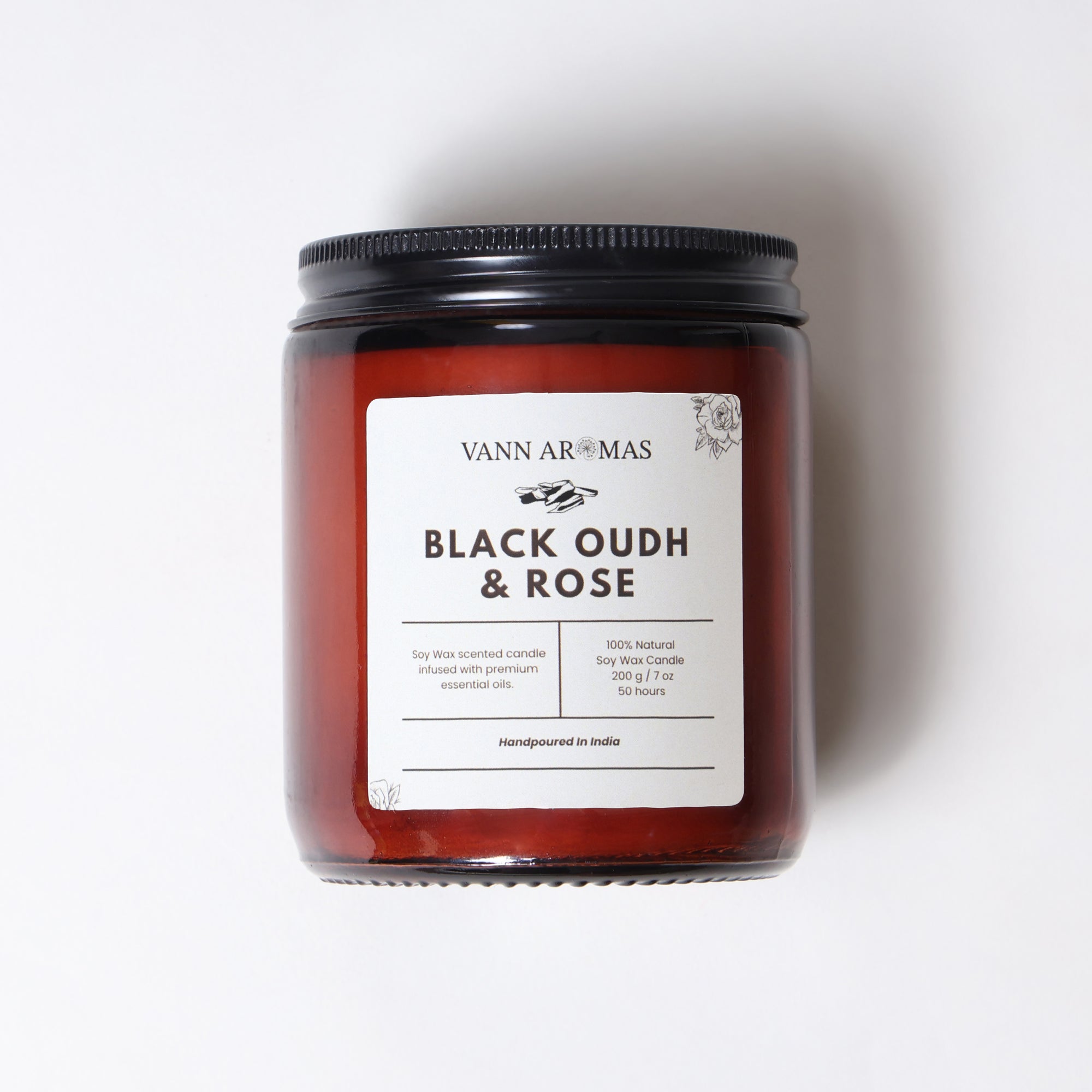 Amber Jar Soy Wax Candles (200g each) | Black oudh and rose | Clean Long Burn with Natural Cotton Wicks