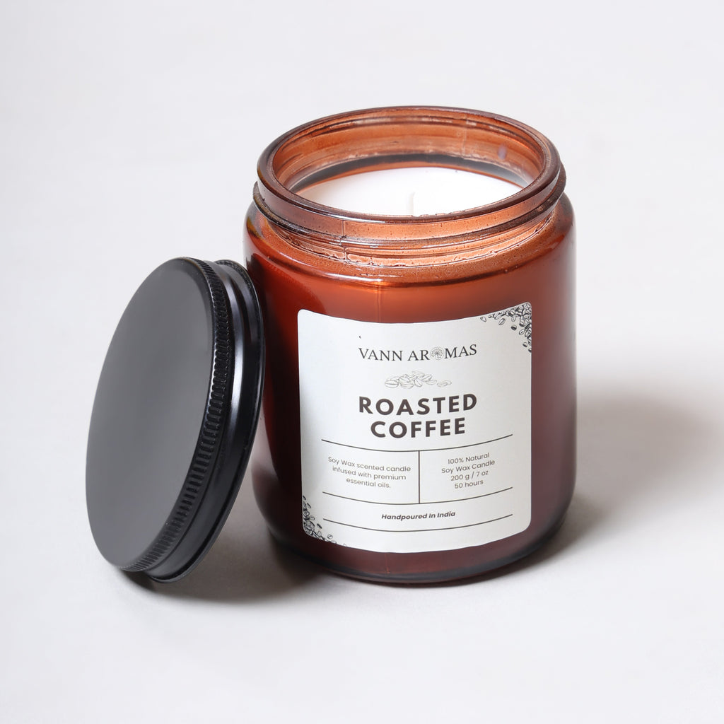 Amber Jar Soy Wax Candles (200g each) | Roasted Coffee | Clean Long Burn with Natural Cotton Wicks Vann Aromas