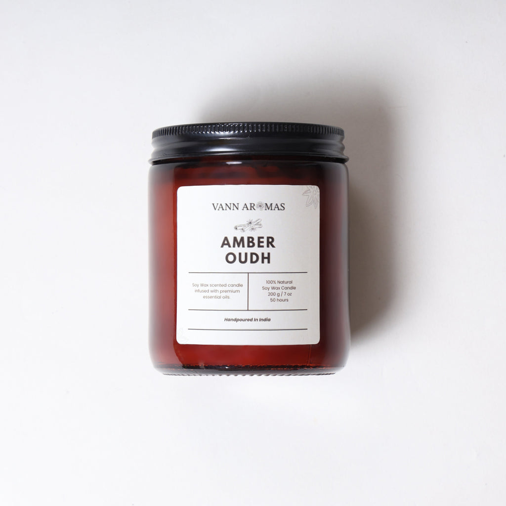 Amber Jar Soy Wax Candles (200g each) | Amber Oudh | Clean Long Burn with Natural Cotton Wicks