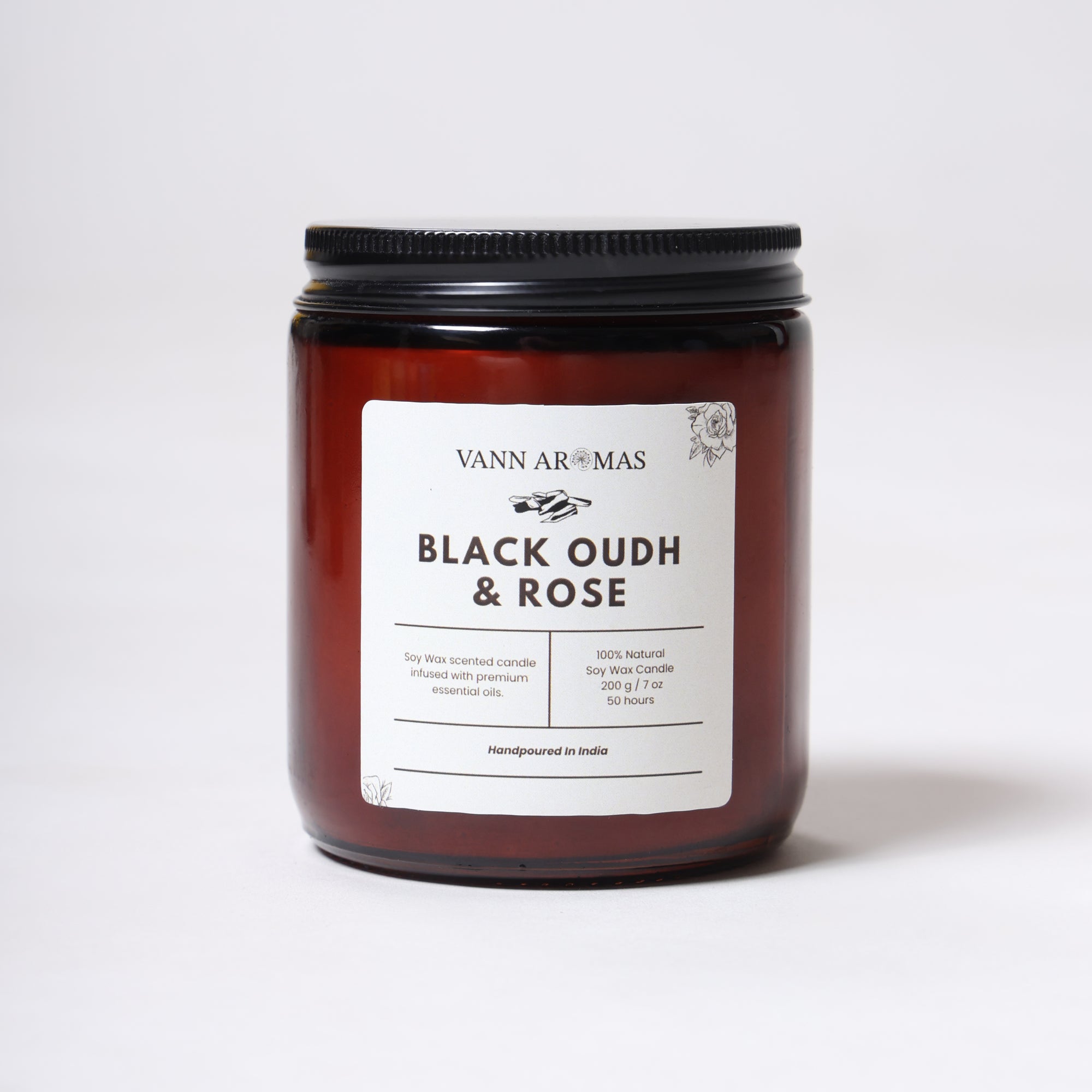 Amber Jar Soy Wax Candles (200g each) | Black oudh and rose | Clean Long Burn with Natural Cotton Wicks