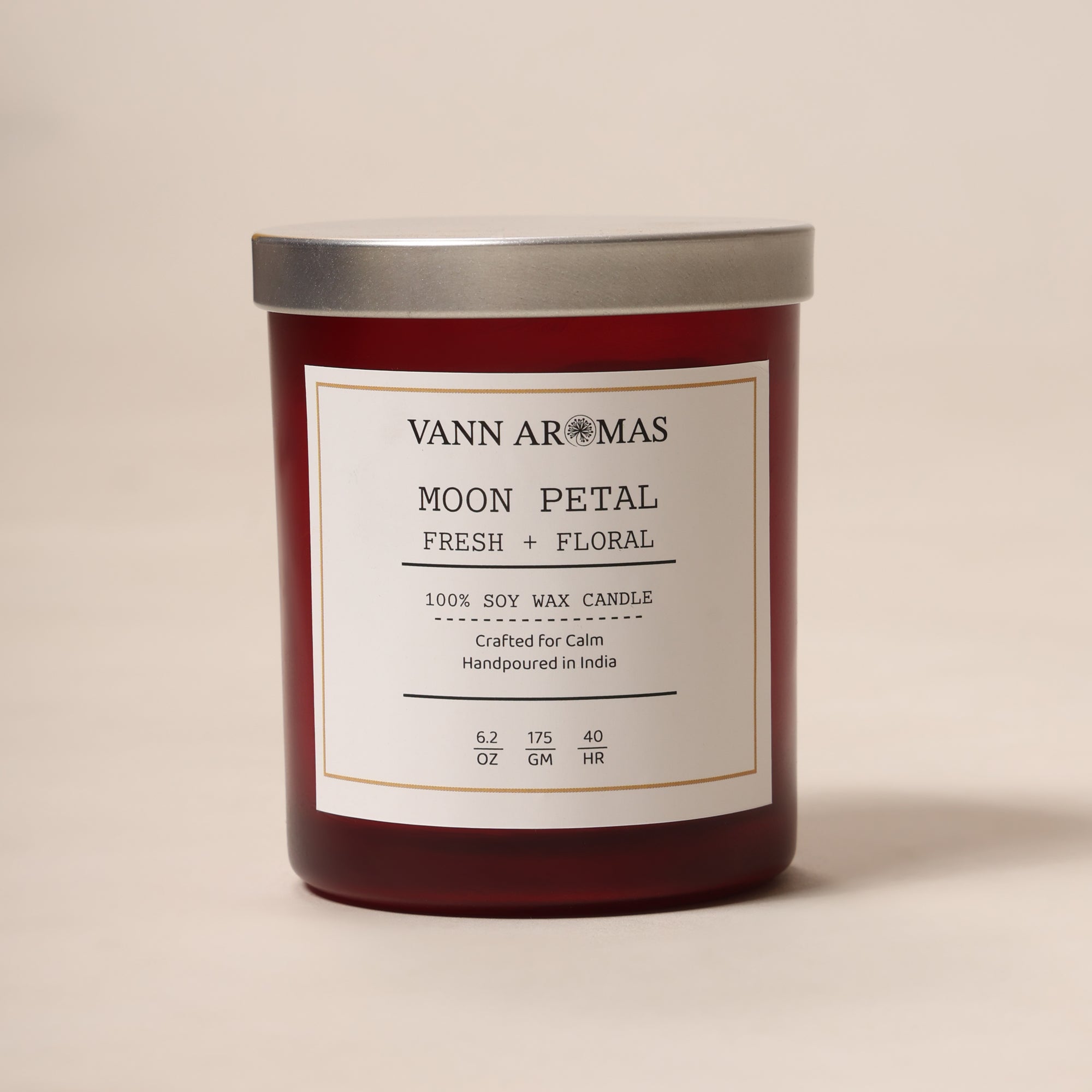 Moon Petal Candle – Fresh + Floral, Red jar, 175 gm