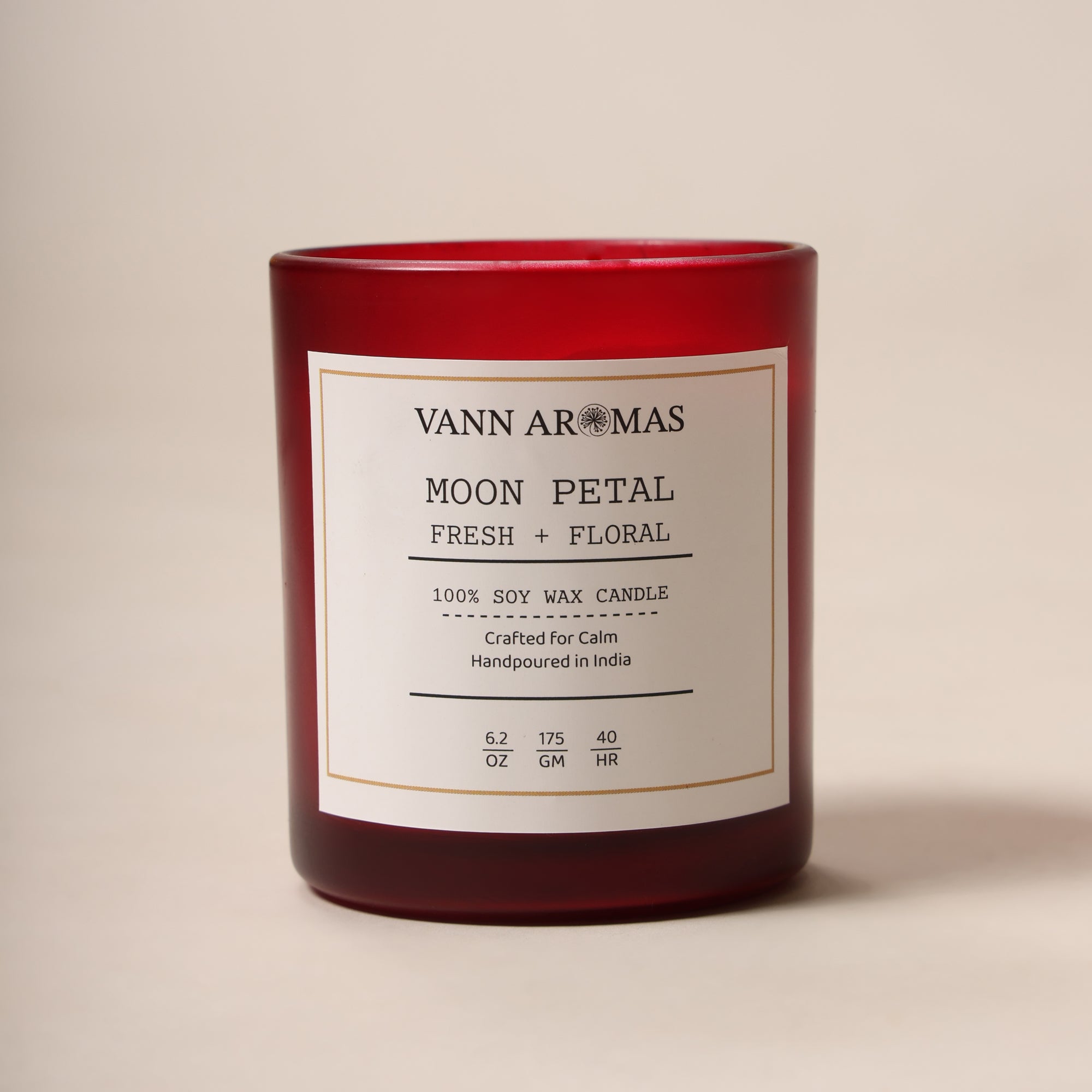Moon Petal Candle – Fresh + Floral, Red jar, 175 gm
