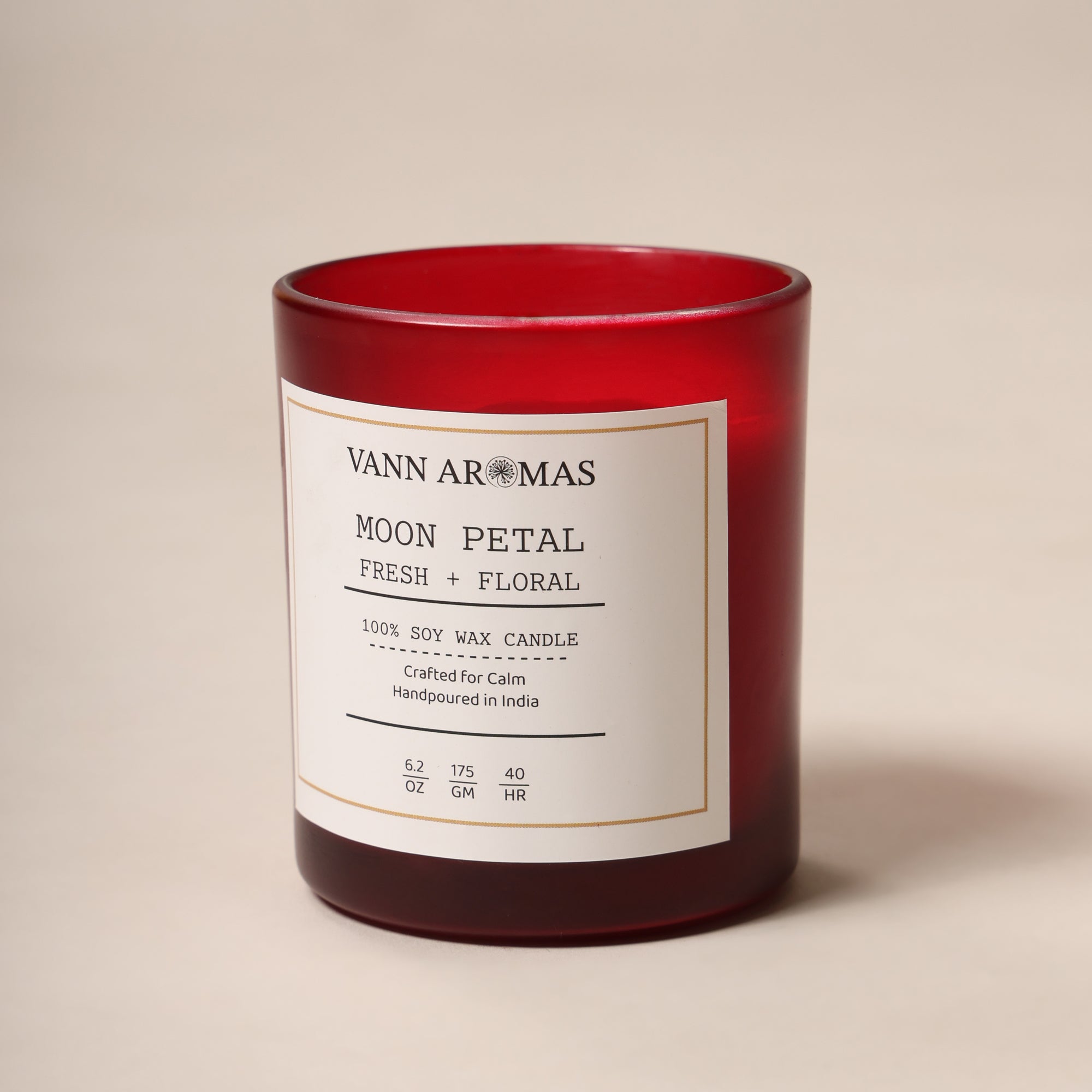 Moon Petal Candle – Fresh + Floral, Red jar, 175 gm