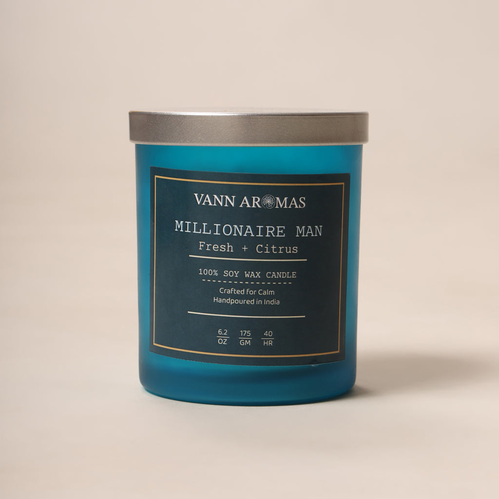Millionaire Man Candle – Fresh + Citrus, Blue Jar, 175 gm