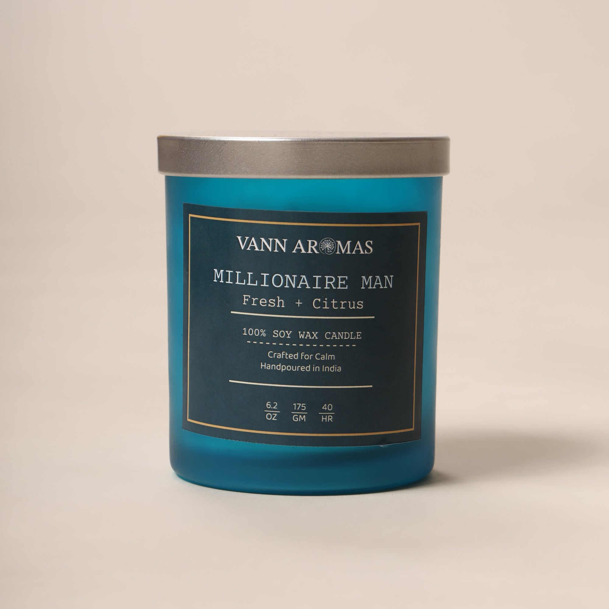 Millionaire Man Candle – Fresh + Citrus, Blue Jar, 175 gm