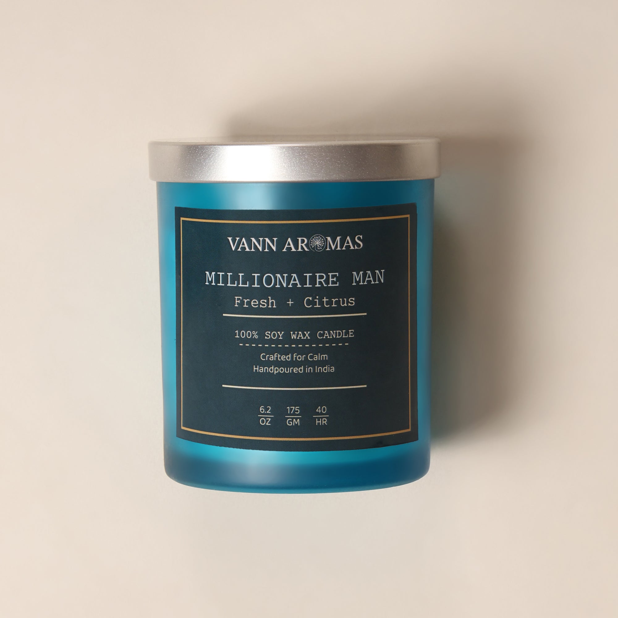 Millionaire Man Candle – Fresh + Citrus, Blue Jar, 175 gm
