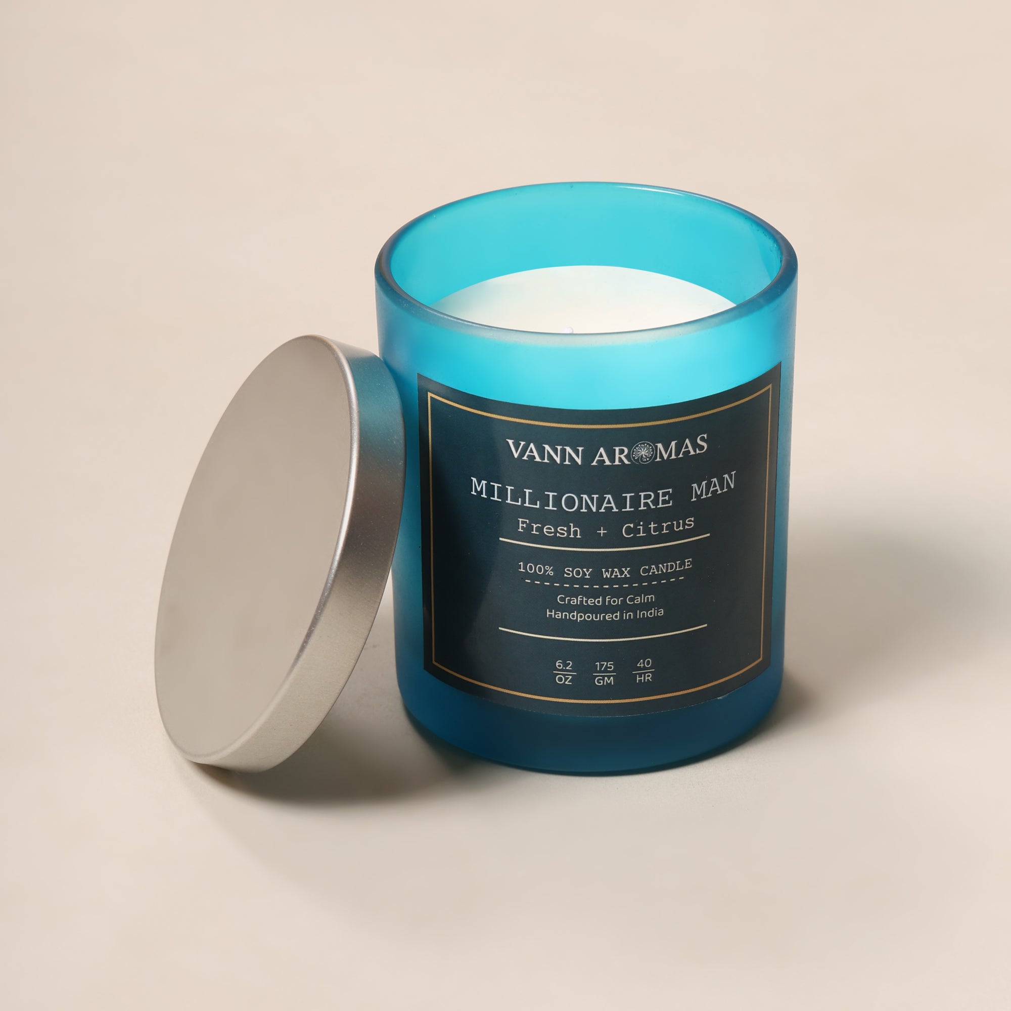 Millionaire Man Candle – Fresh + Citrus, Blue Jar, 175 gm