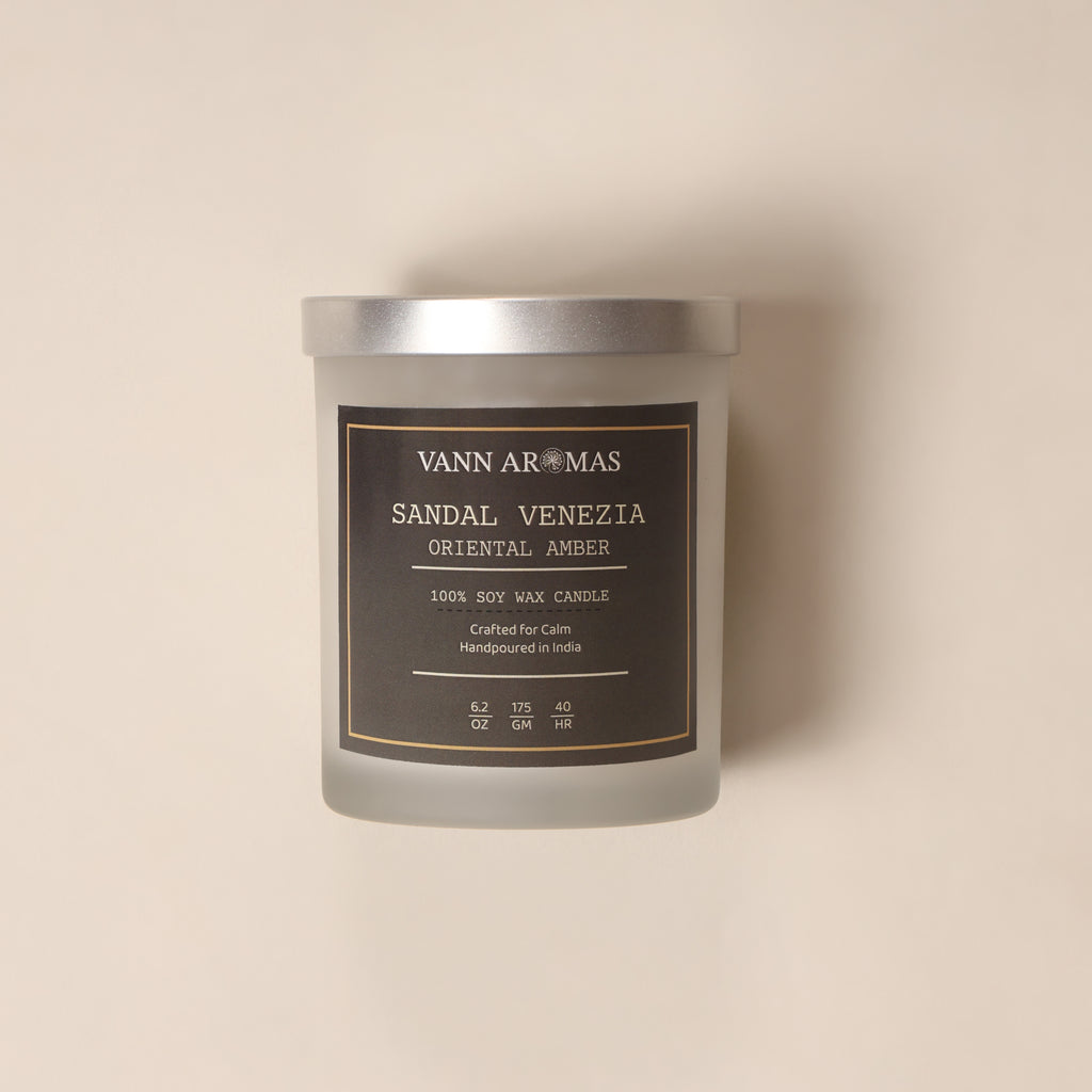 Sandal Venezia – Sandalwood + Oriental Amber, Frosted Jar, 175gm