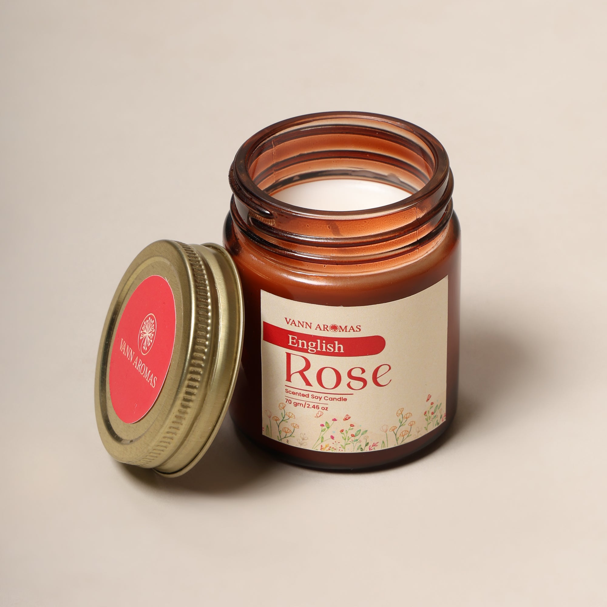 Amber Jar Soy Wax Candles – Pack of 4 (70g each) | English Rose | Arabian Jasmine | French Lavender | Italian lily