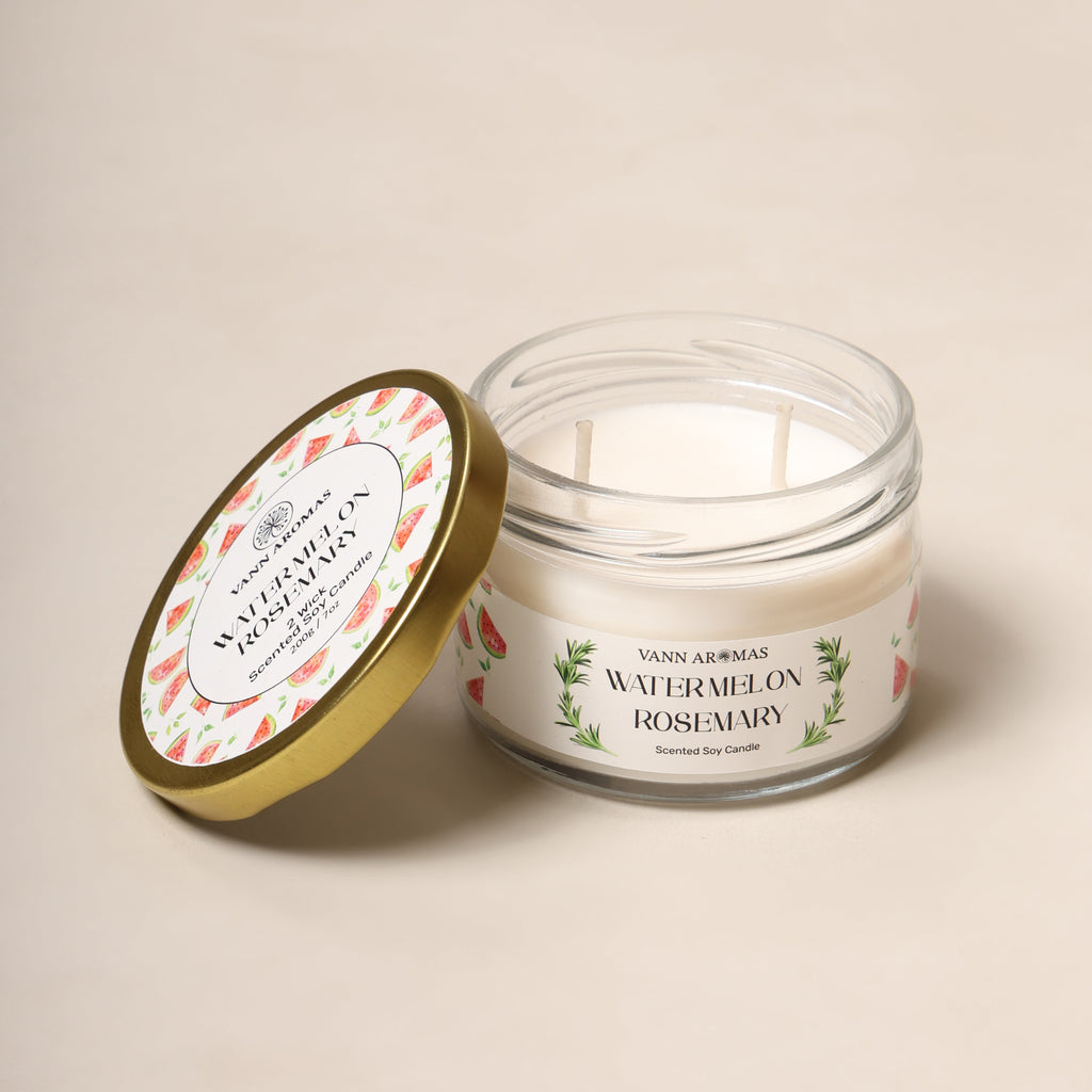 2-Wick Luxury Glass Jar Candle | Watermelon Rosemary | Double the Glow, Double the Ambience