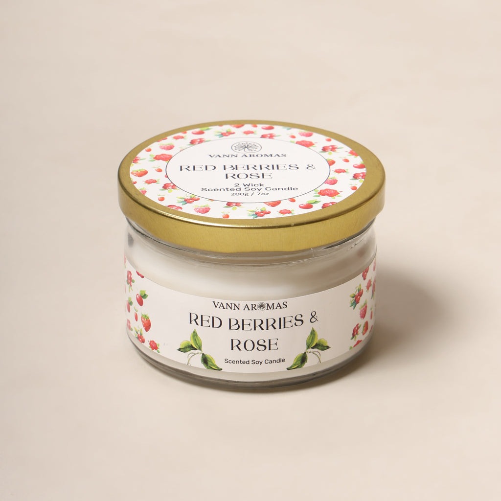 2-Wick Luxury Glass Jar Candle | Red Berries & Rose | Double the Glow, Double the Ambience Vann Aromas