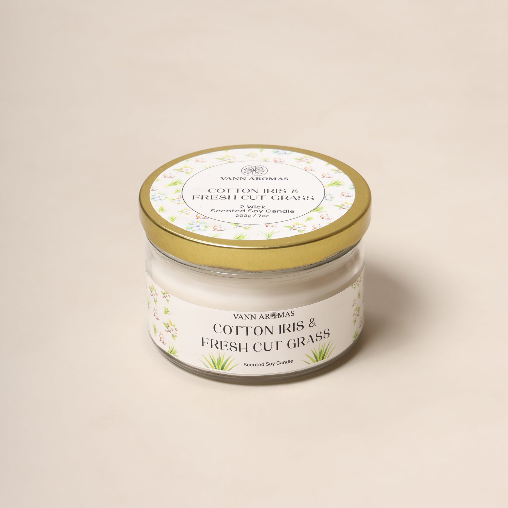 2-Wick Luxury Glass Jar Candle | Cotton Iris & Fresh Cut Grass | Double the Glow, Double the Ambience