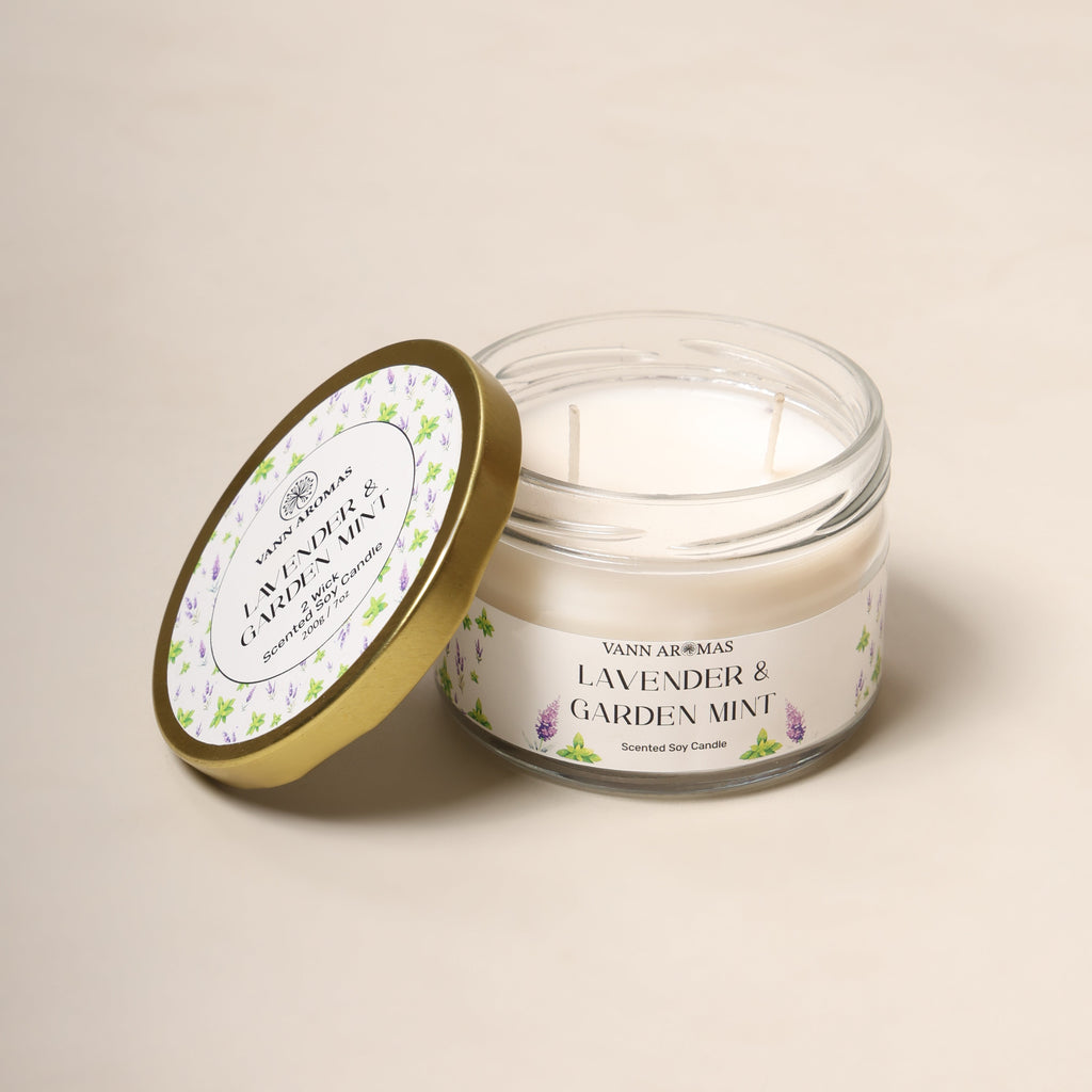 2-Wick Luxury Glass Jar Candle | Lavender & Garden Mint | Double the Glow, Double the Ambience