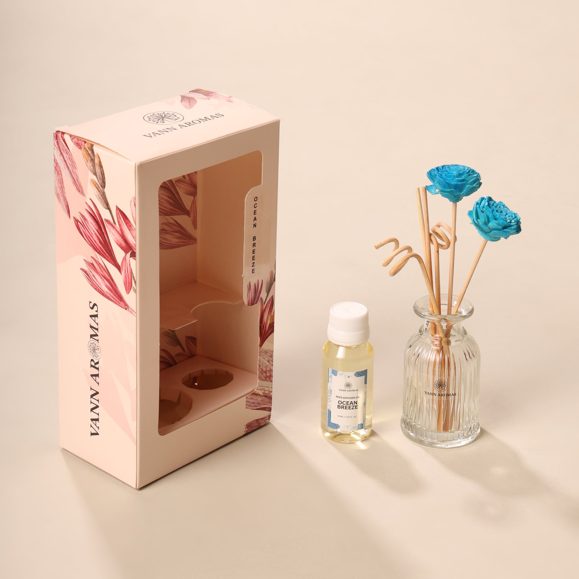 Reed Diffuser  (Pack - 60 ML) | Ocean Breeze Fragrance | Eco-Friendly with Natural Rattan Sticks