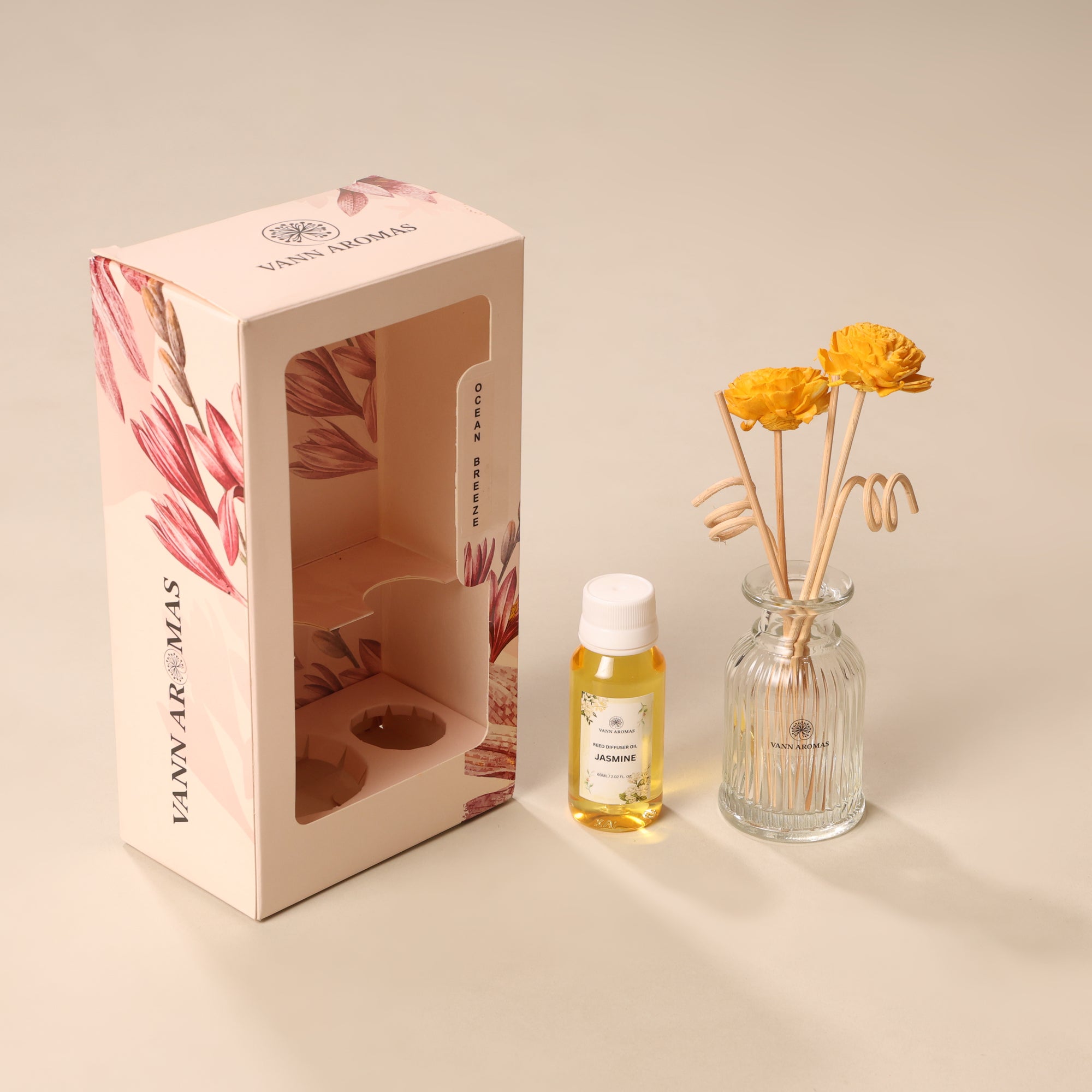Reed Diffuser  (Pack - 60 ML) | Jasmine Fragrance | Eco-Friendly with Natural Rattan Sticks