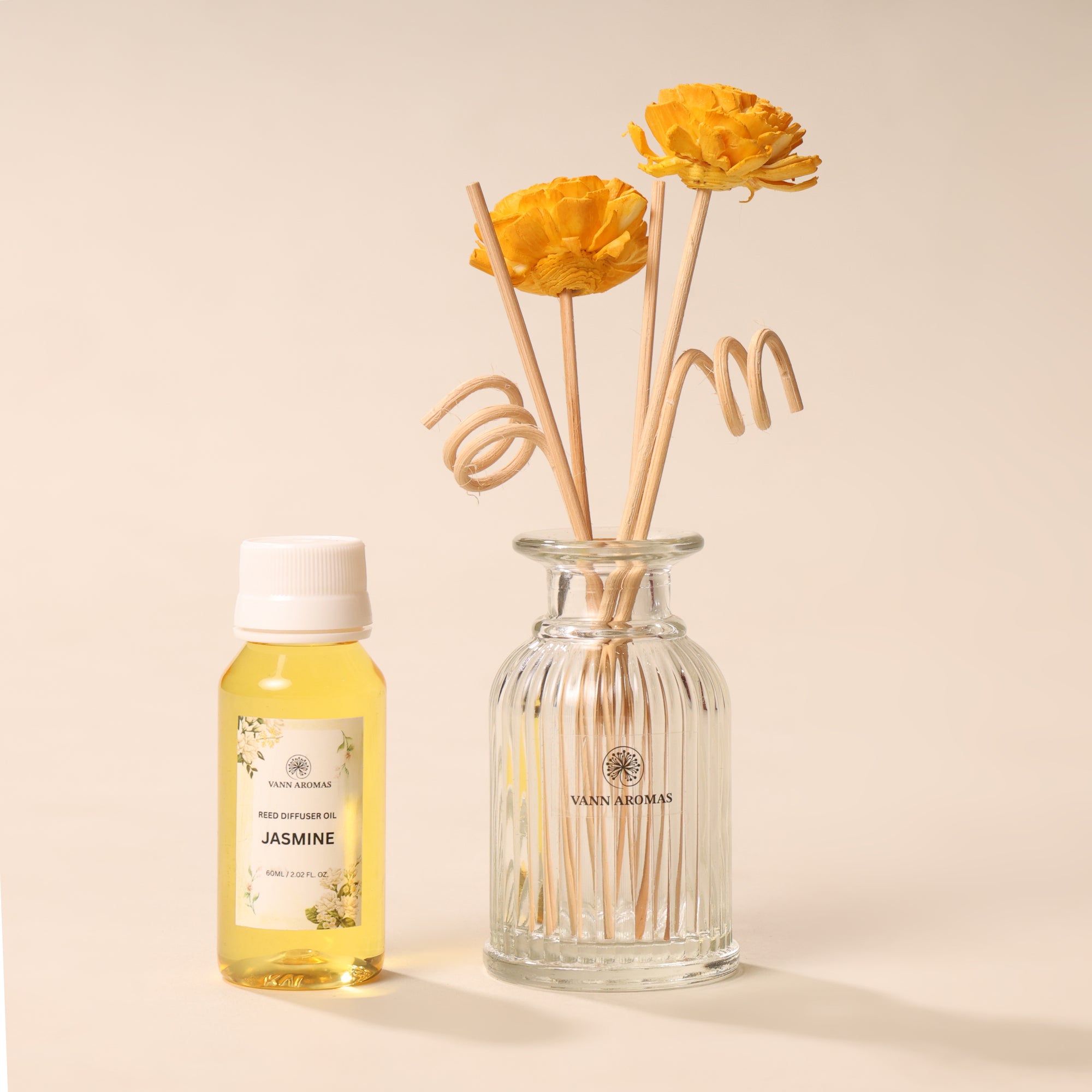 Reed Diffuser  (Pack - 60 ML) | Jasmine Fragrance | Eco-Friendly with Natural Rattan Sticks