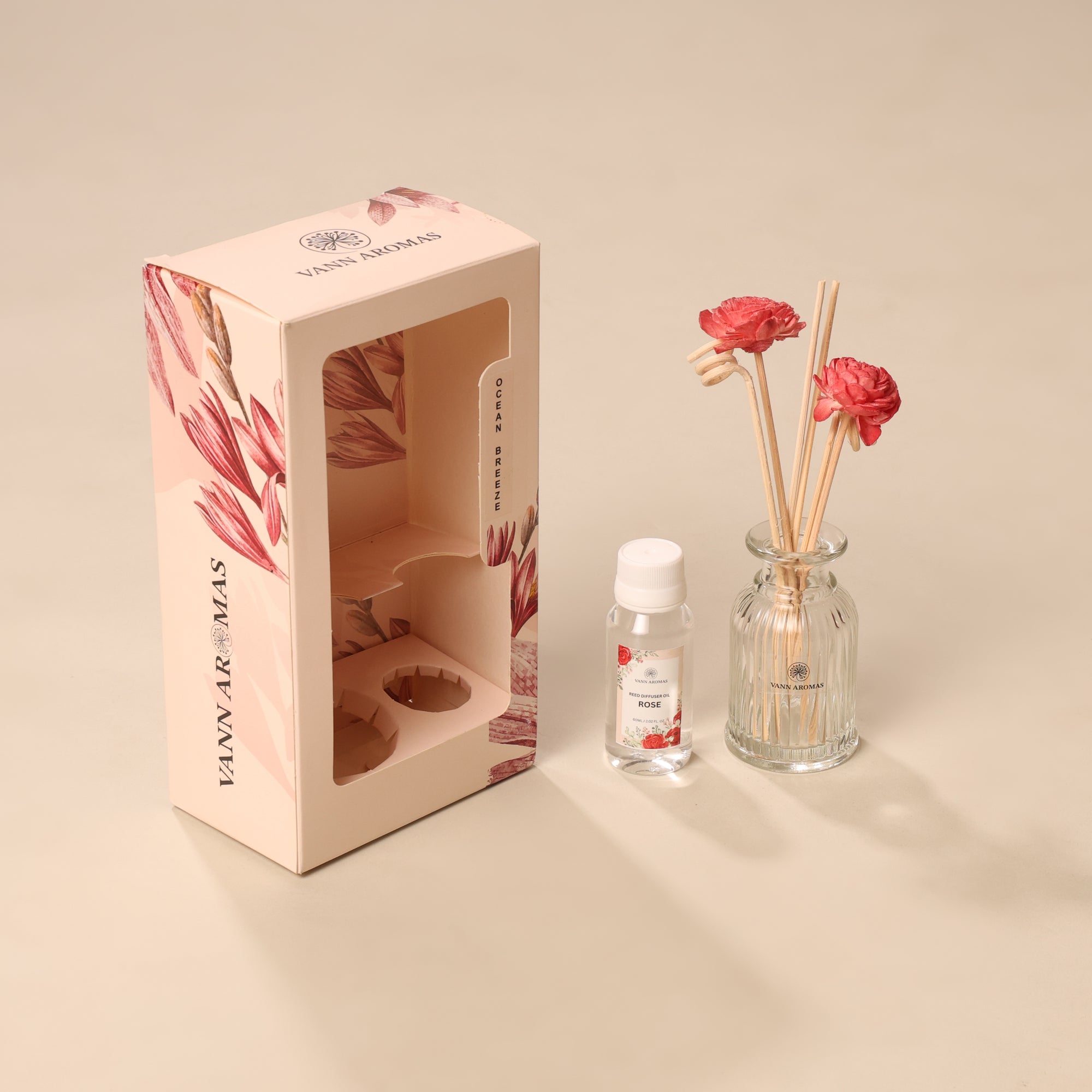 Reed Diffuser  (Pack - 60 ML) | Rose Fragrance | Eco-Friendly with Natural Rattan Sticks