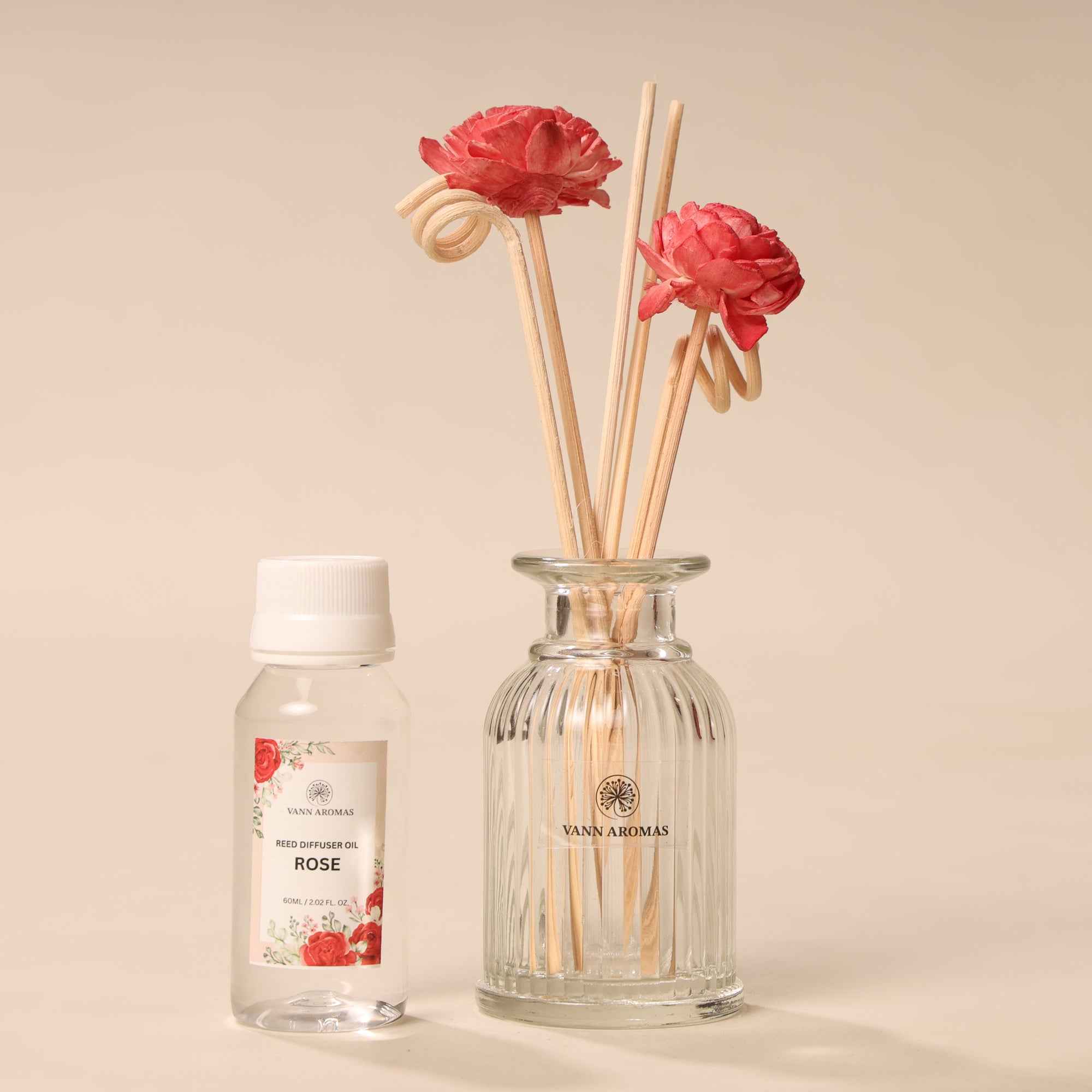 Reed Diffuser  (Pack - 60 ML) | Rose Fragrance | Eco-Friendly with Natural Rattan Sticks