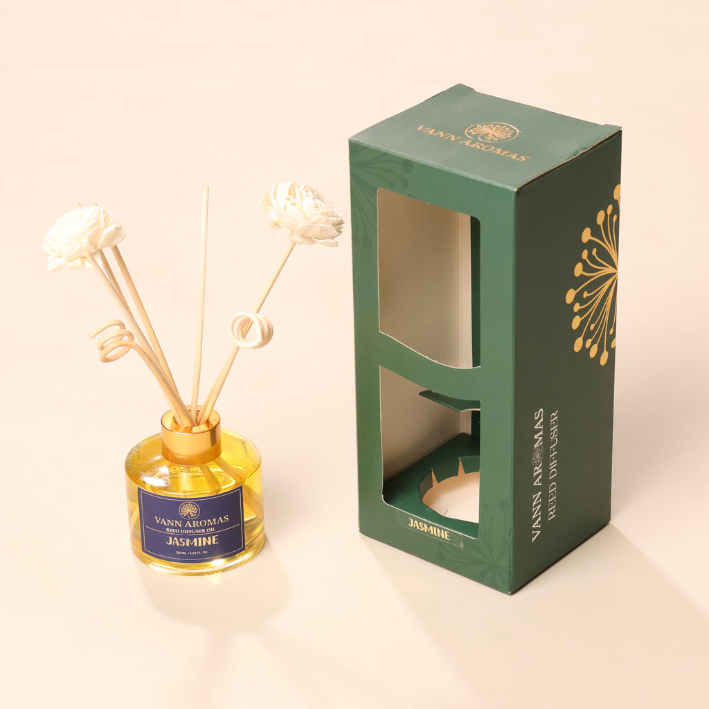 Reed Diffuser  (Pack - 120 ML) | Jasmine Fragrance | Eco-Friendly with Natural Rattan Sticks