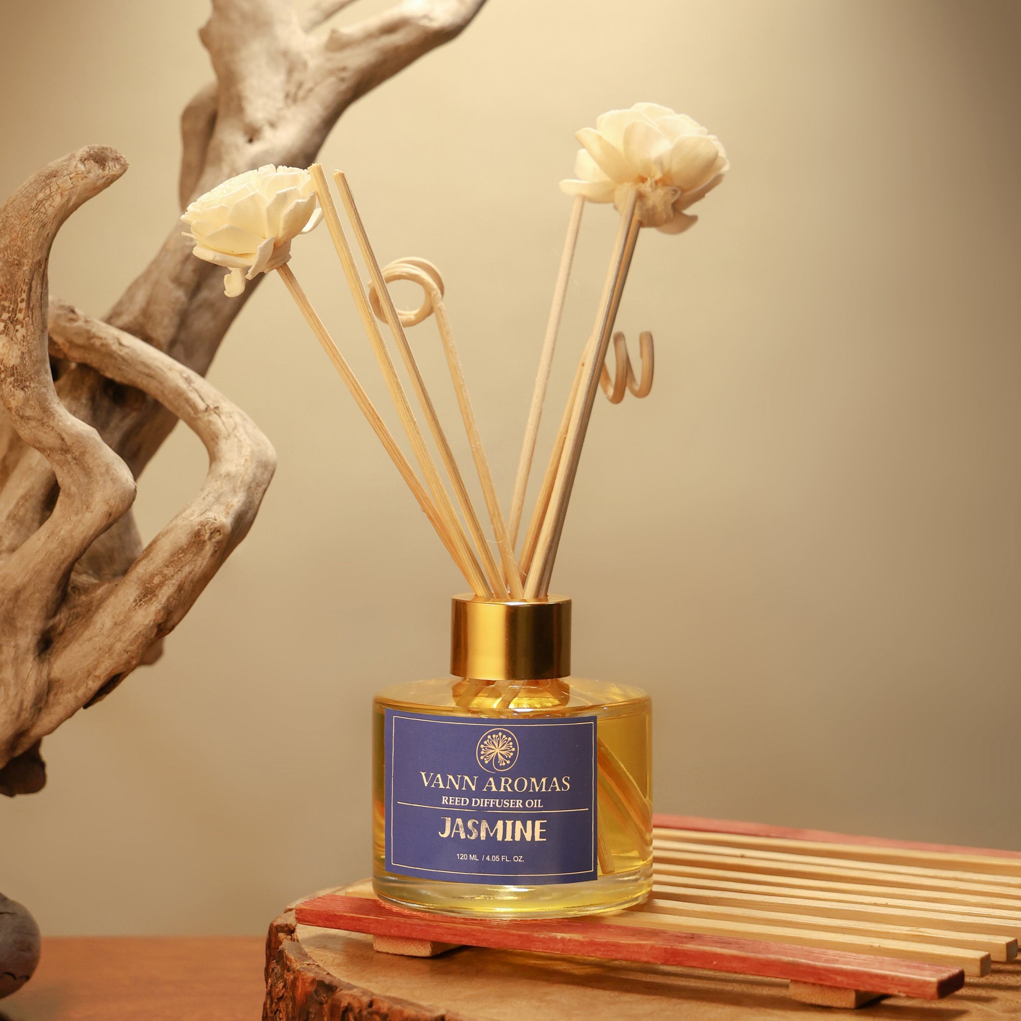 Reed Diffuser  (Pack - 120 ML) | Jasmine Fragrance | Eco-Friendly with Natural Rattan Sticks