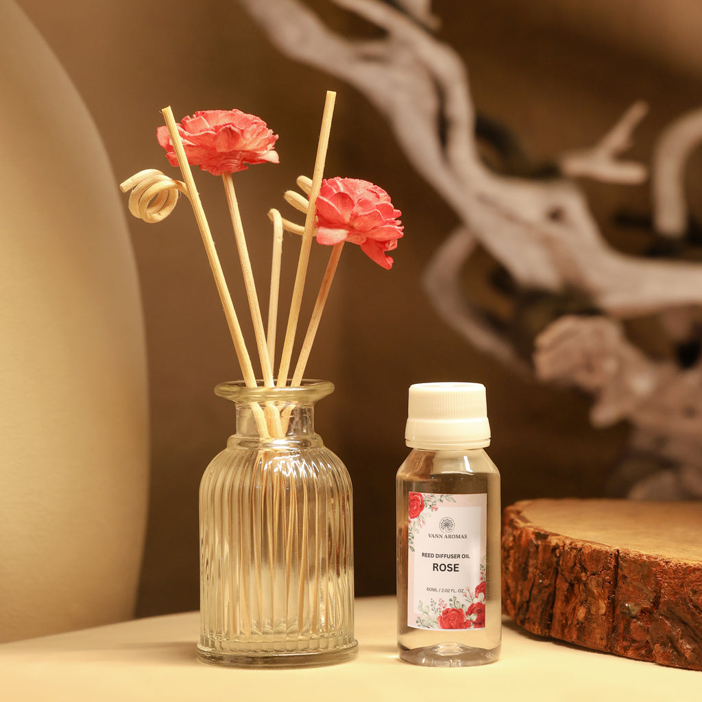 Reed Diffuser  (Pack - 60 ML) | Rose Fragrance | Eco-Friendly with Natural Rattan Sticks