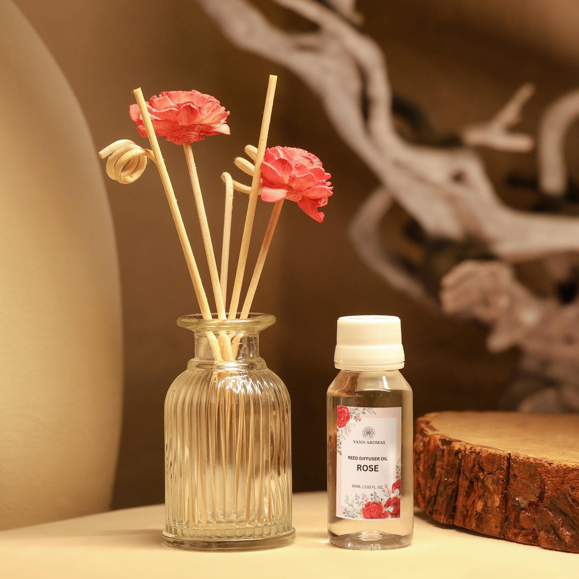 Reed Diffuser  (Pack - 60 ML) | Rose Fragrance | Eco-Friendly with Natural Rattan Sticks