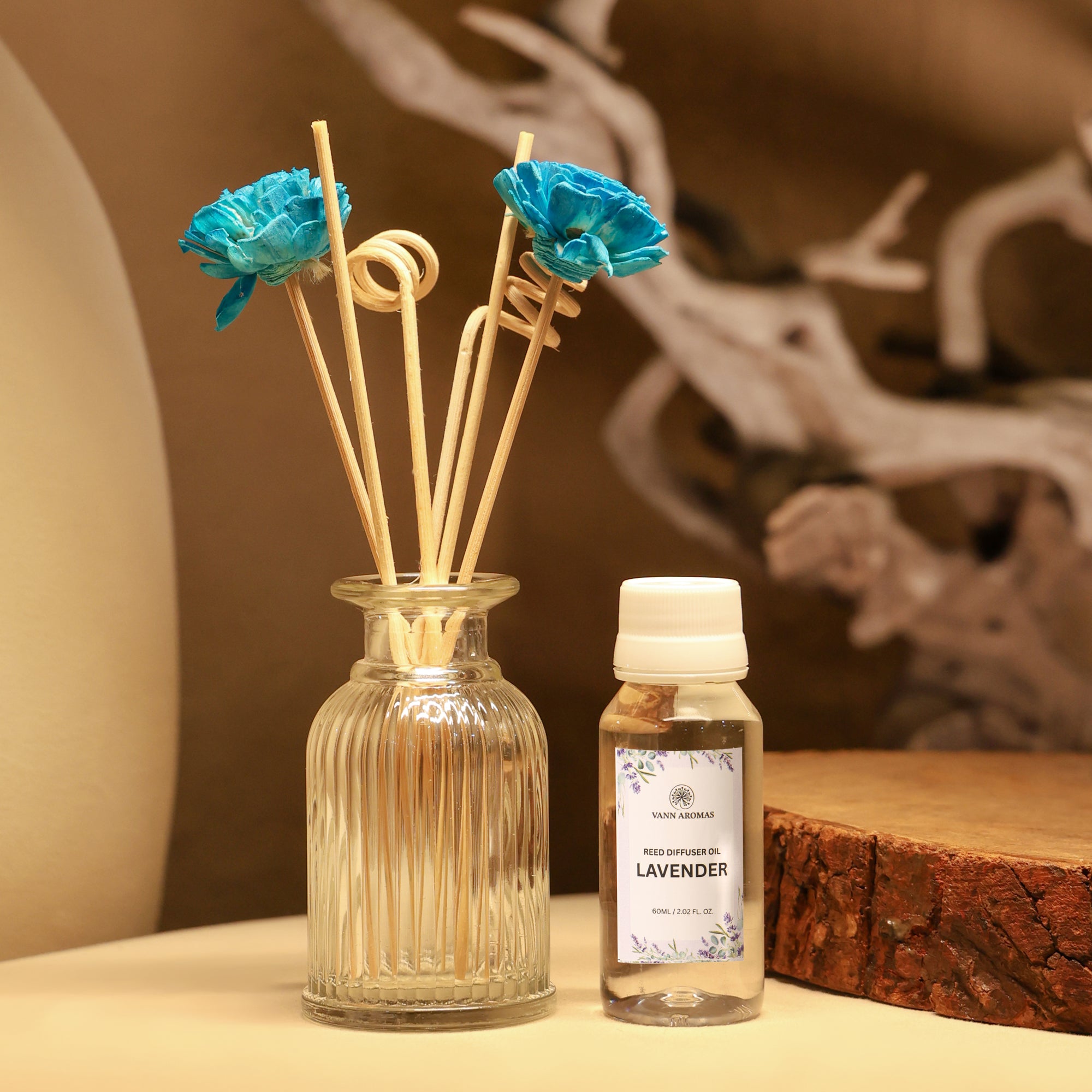 Reed Diffuser  (Pack - 60 ML) | Lavender Fragrance | Eco-Friendly with Natural Rattan Sticks